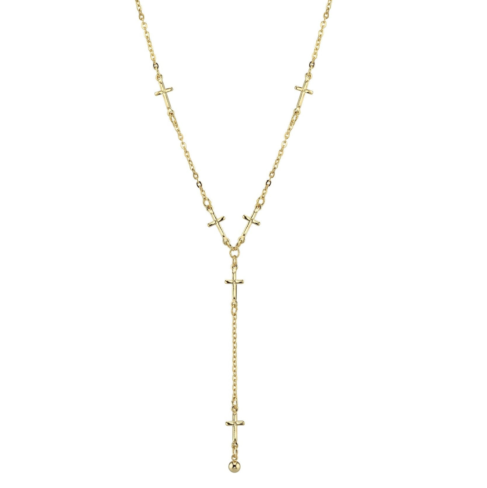 1928 Spiritual Cross Chain Y Necklace 15" + 3" Extender