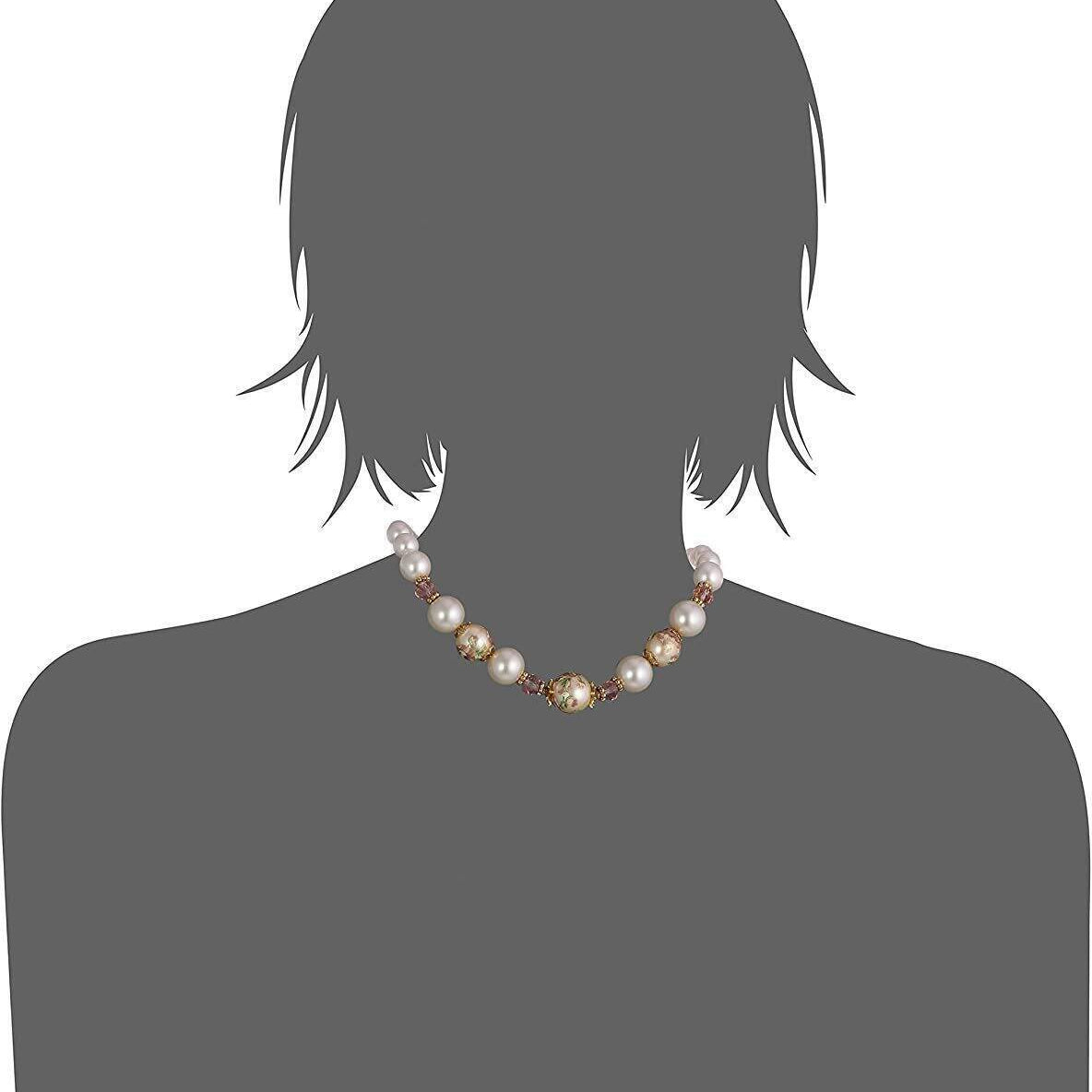 1928 Jewelry Flower Decal Faux Pearl Strand Necklace 16" + 3" Extender