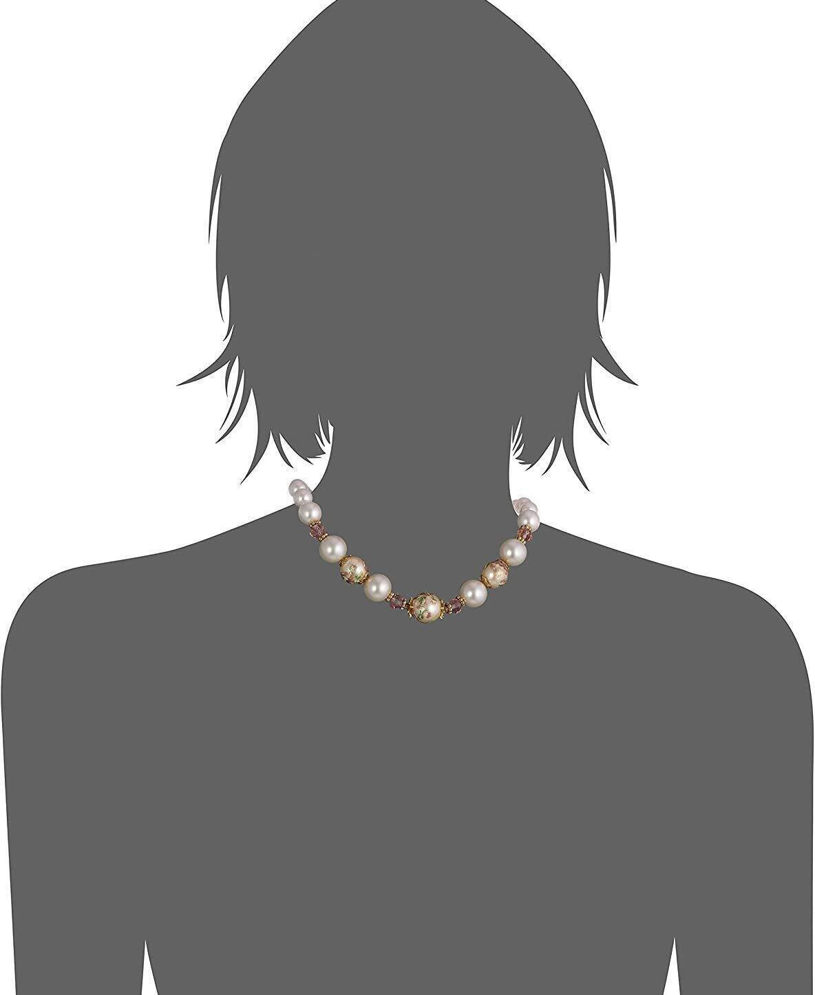 1928 Jewelry Flower Decal Faux Pearl Strand Necklace 16" + 3" Extender