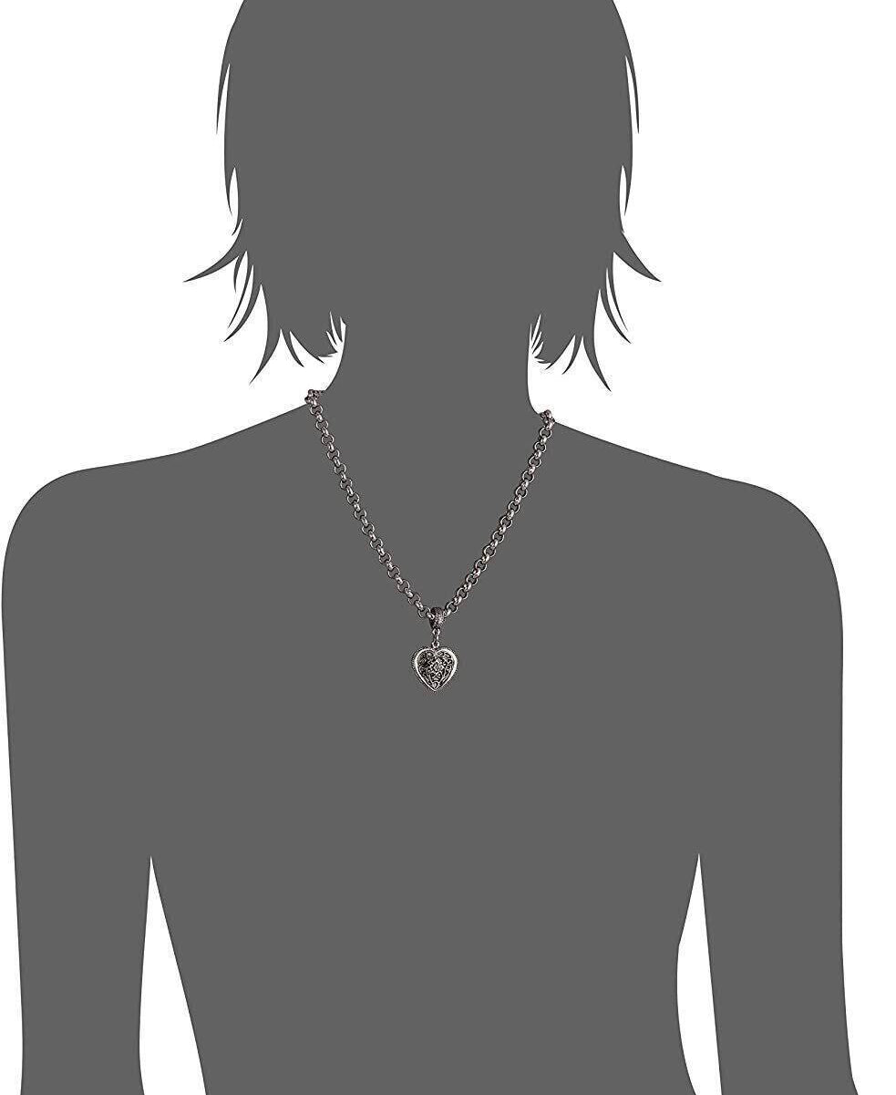 1928 Jewelry Silver Filigree Flower Heart Pendant Necklace 16" + 3" Extender