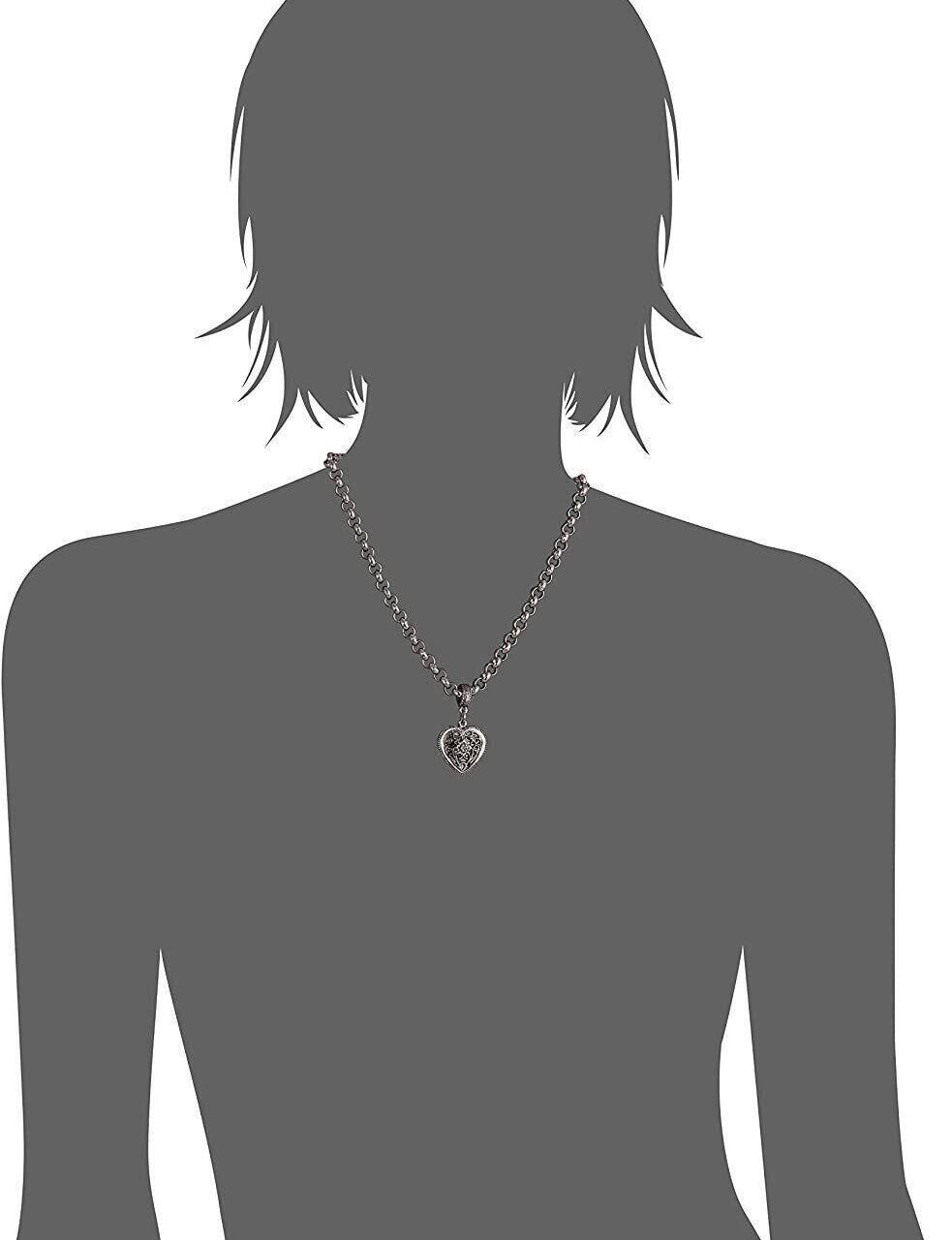 1928 Jewelry Silver Filigree Flower Heart Pendant Necklace 16" + 3" Extender