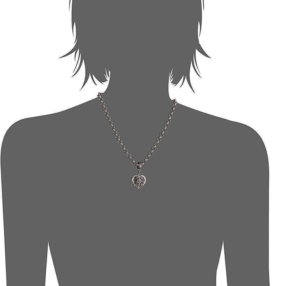 1928 Jewelry Silver Filigree Flower Heart Pendant Necklace 16" + 3" Extender