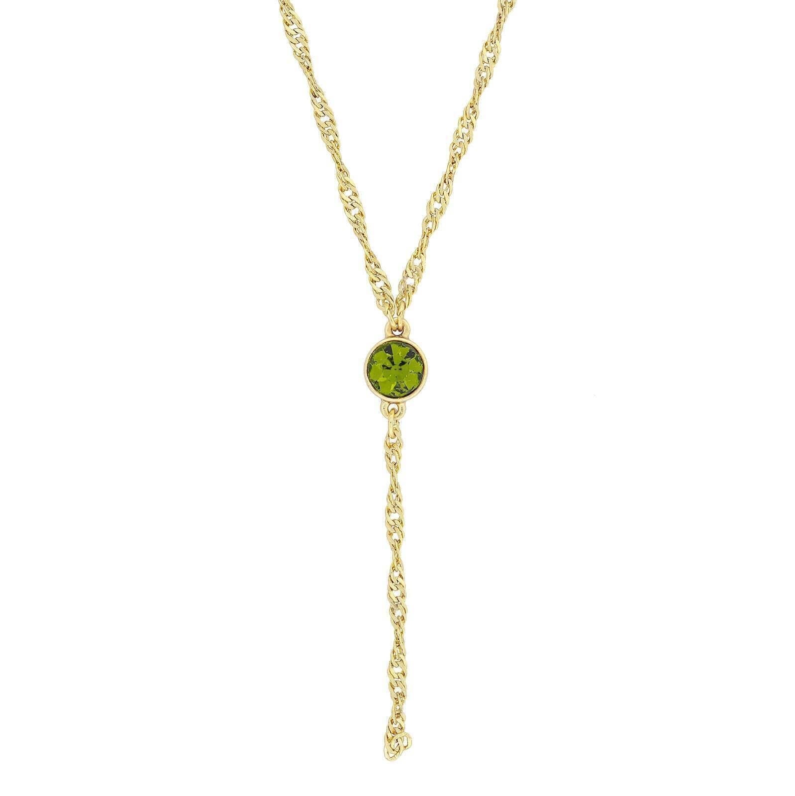 1928 Jewelry Round Crystal Dainty Pendant Twisted Y-Chain Necklace 16" + 3" Extender