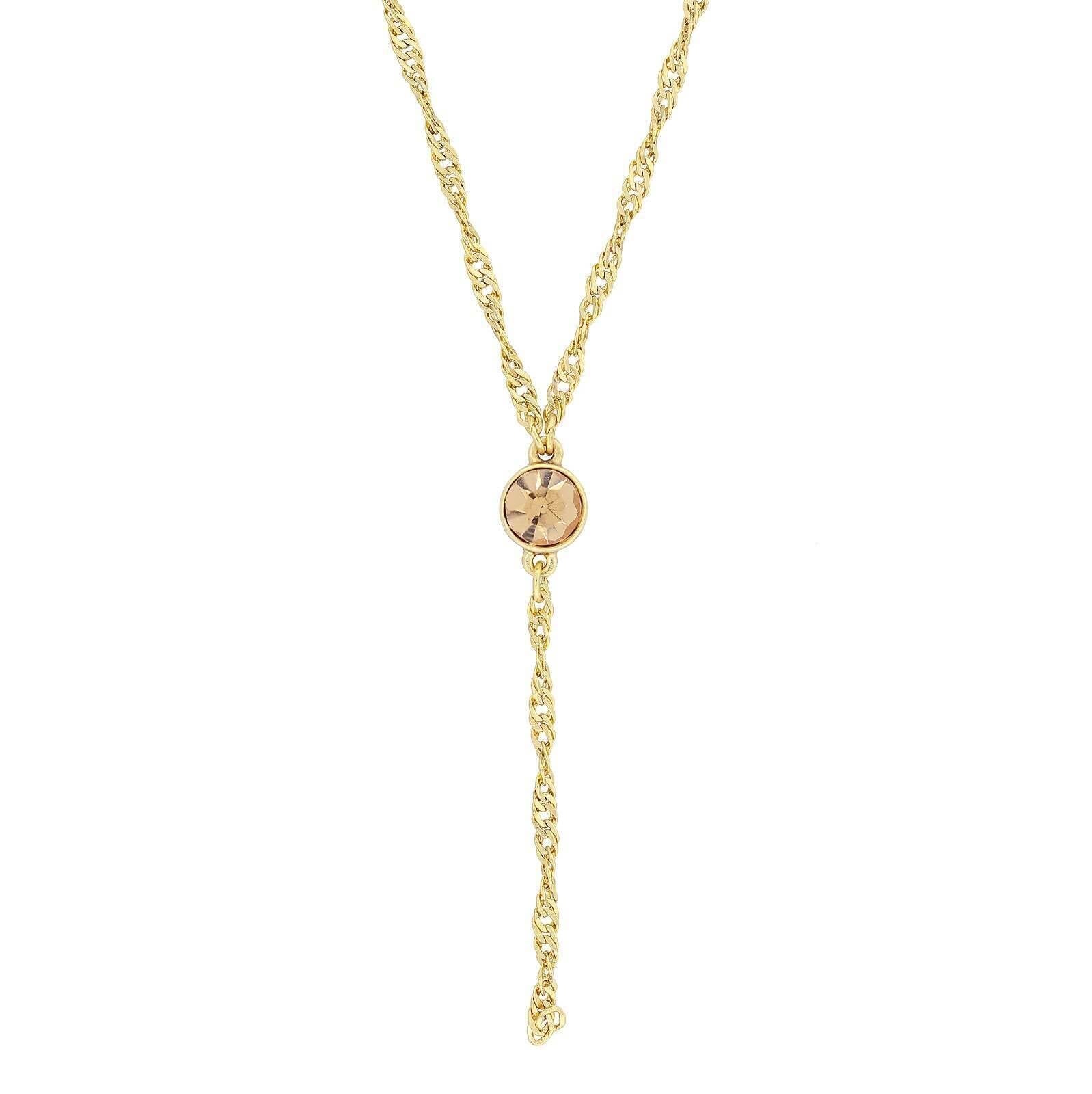 1928 Jewelry Round Crystal Dainty Pendant Twisted Y-Chain Necklace 16" + 3" Extender