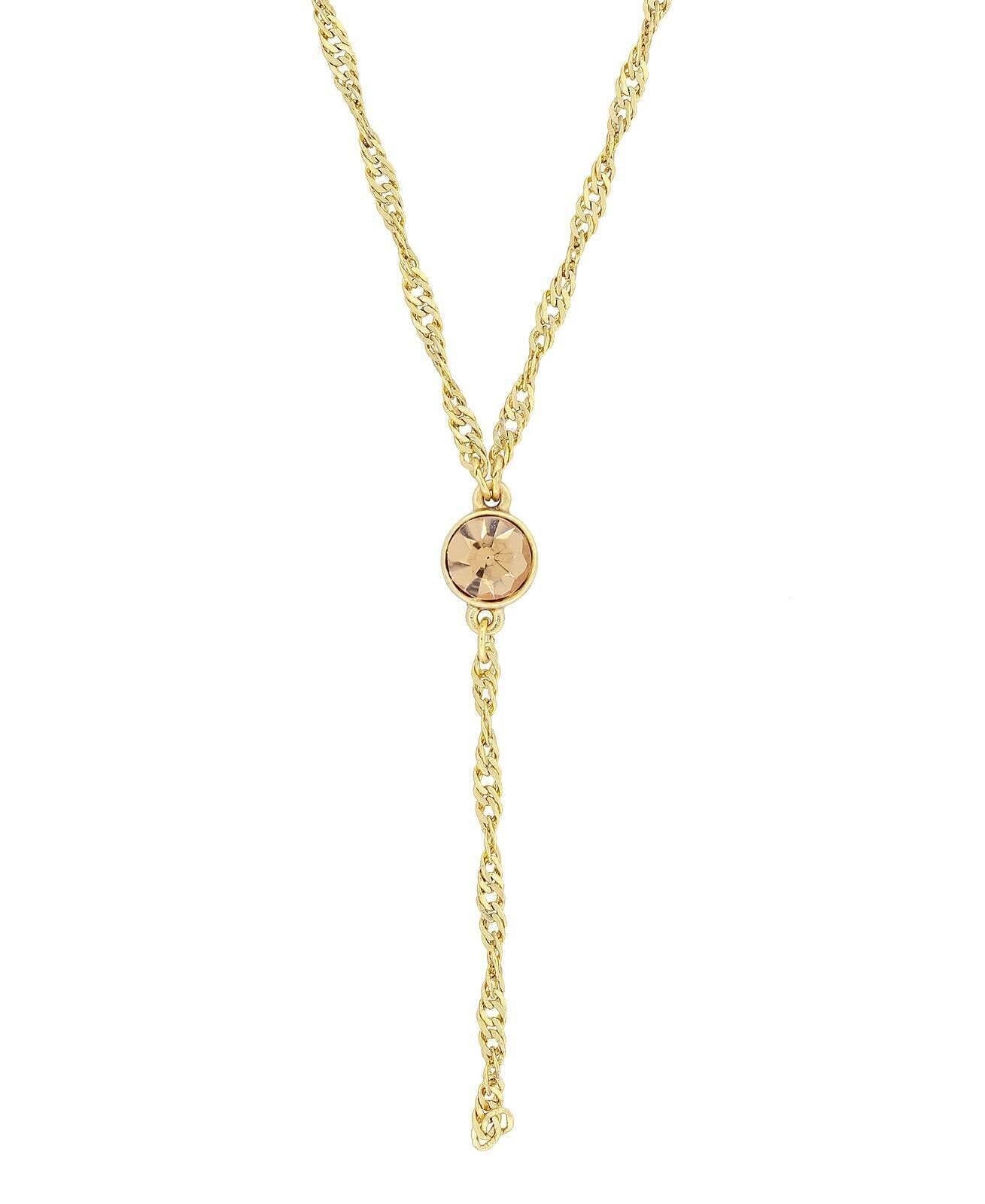 1928 Jewelry Round Crystal Dainty Pendant Twisted Y-Chain Necklace 16" + 3" Extender