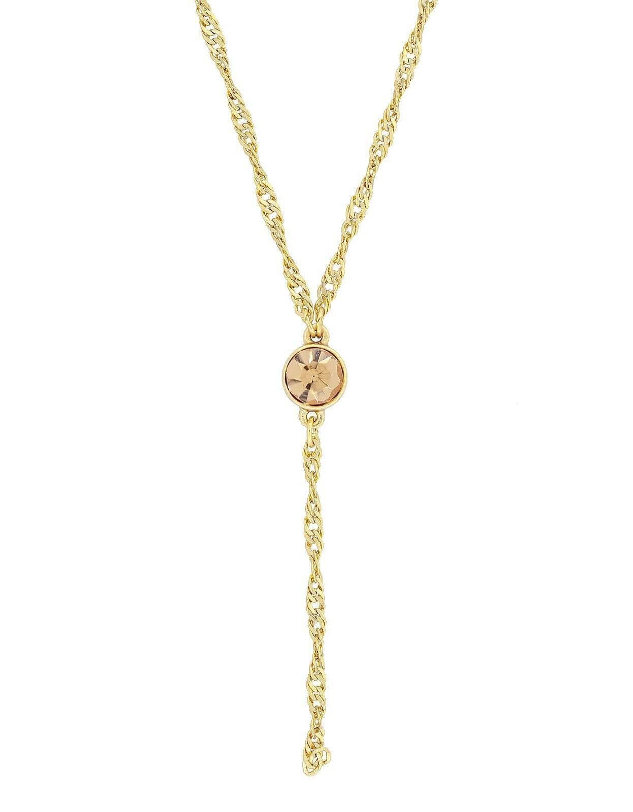 1928 Jewelry Round Crystal Dainty Pendant Twisted Y-Chain Necklace 16" + 3" Extender