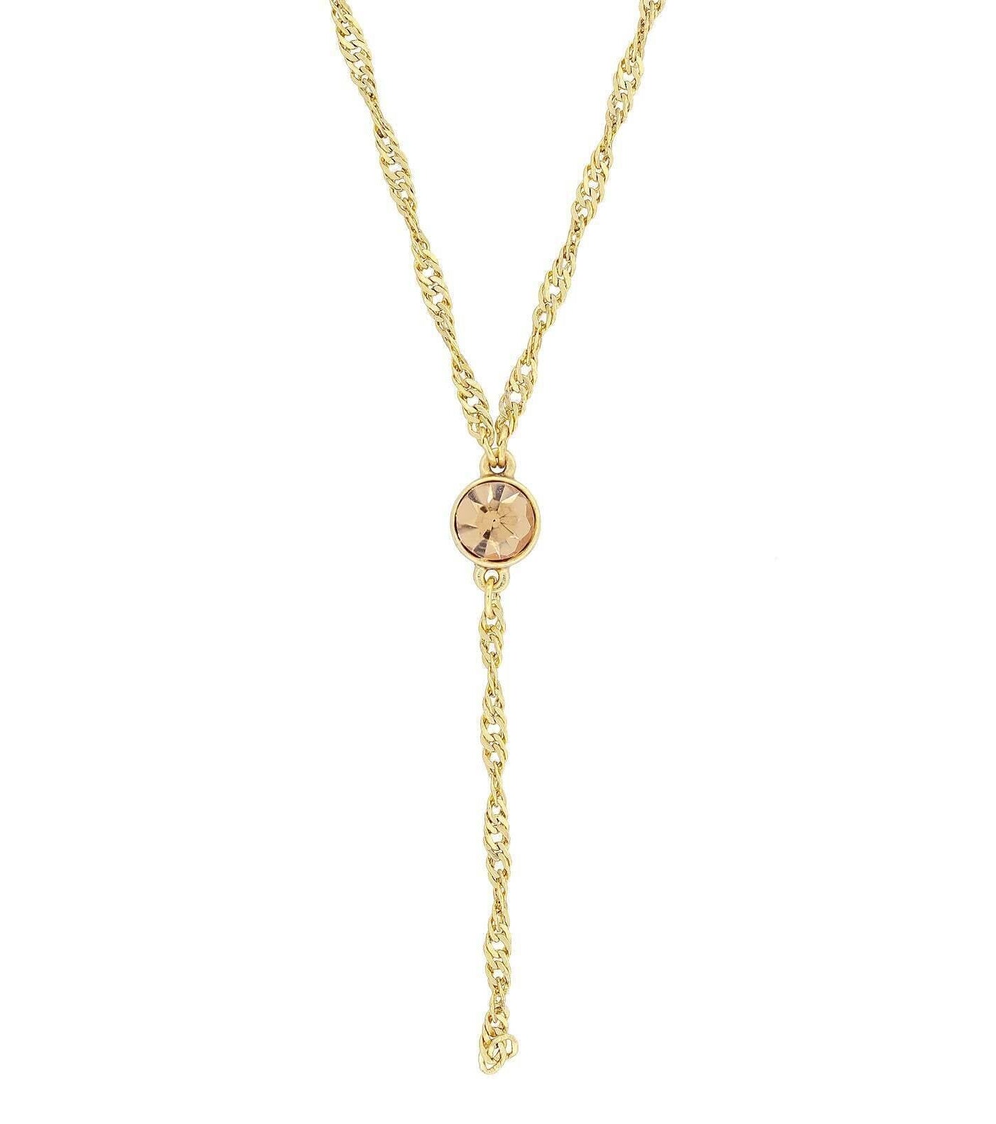 1928 Jewelry Round Crystal Dainty Pendant Twisted Y-Chain Necklace 16" + 3" Extender