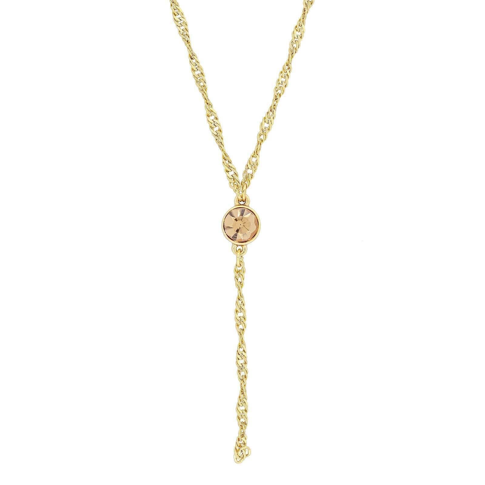 1928 Jewelry Round Crystal Dainty Pendant Twisted Y-Chain Necklace 16" + 3" Extender