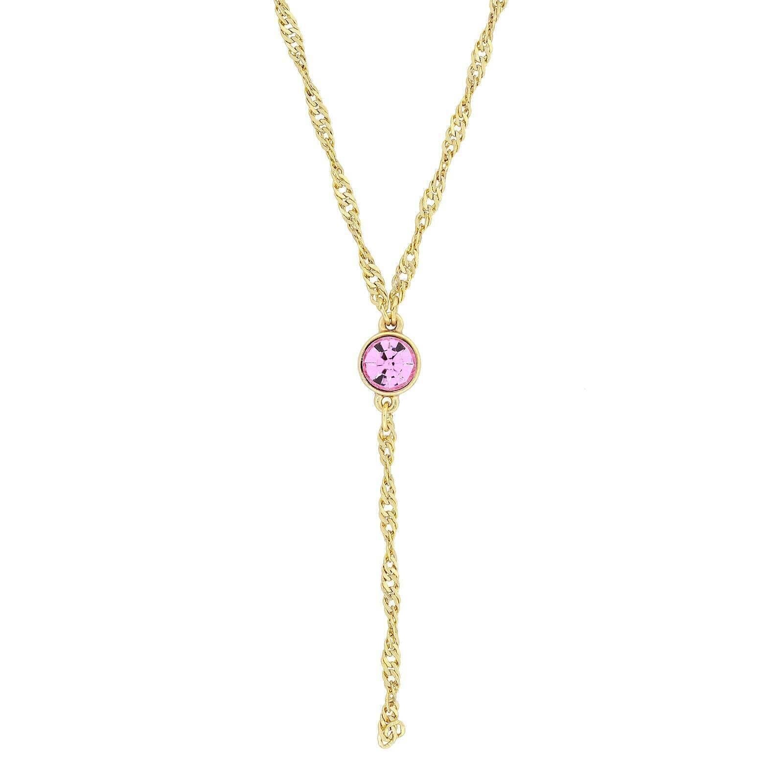 1928 Jewelry Round Crystal Dainty Pendant Twisted Y-Chain Necklace 16" + 3" Extender