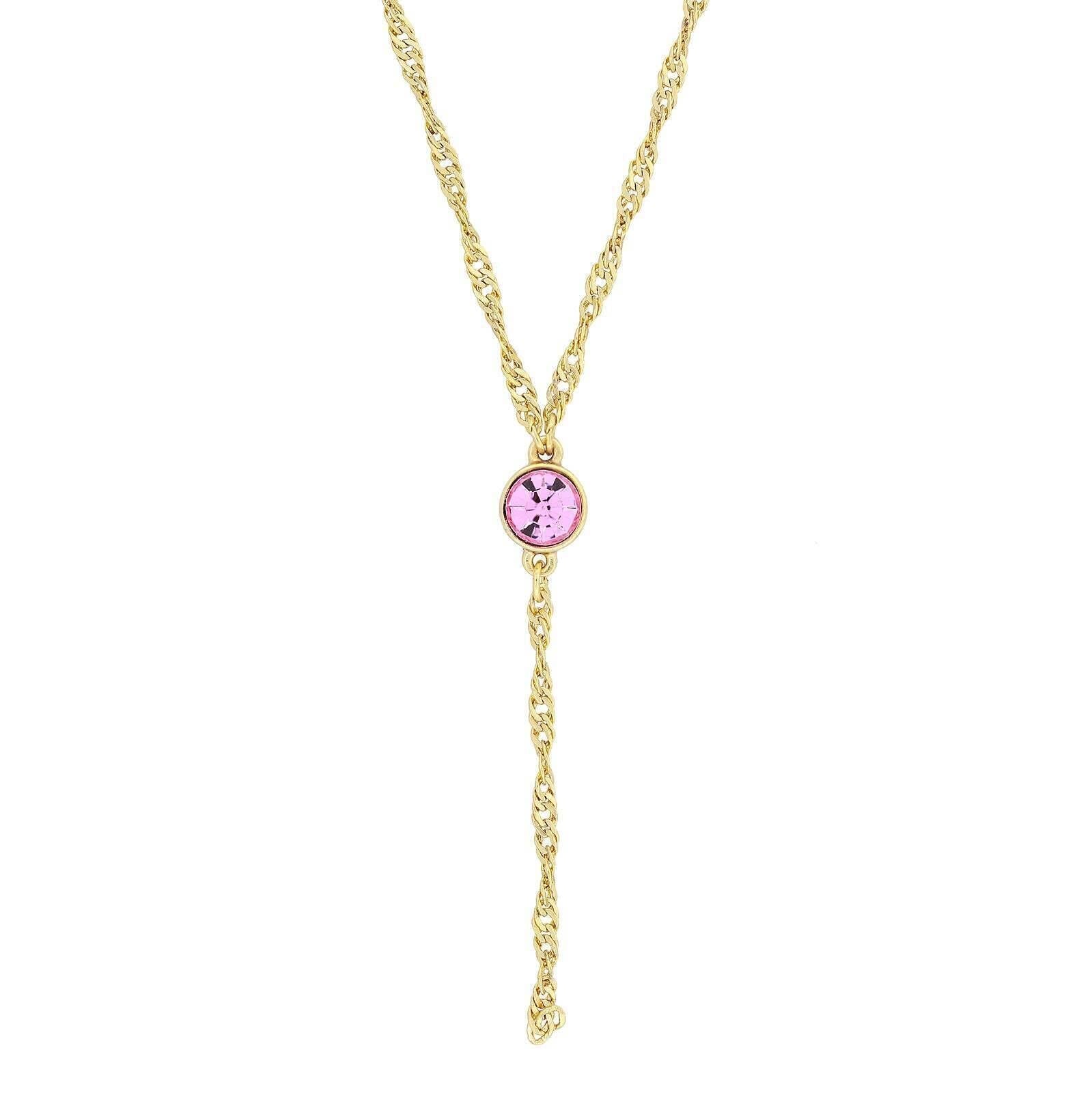 1928 Jewelry Round Crystal Dainty Pendant Twisted Y-Chain Necklace 16" + 3" Extender