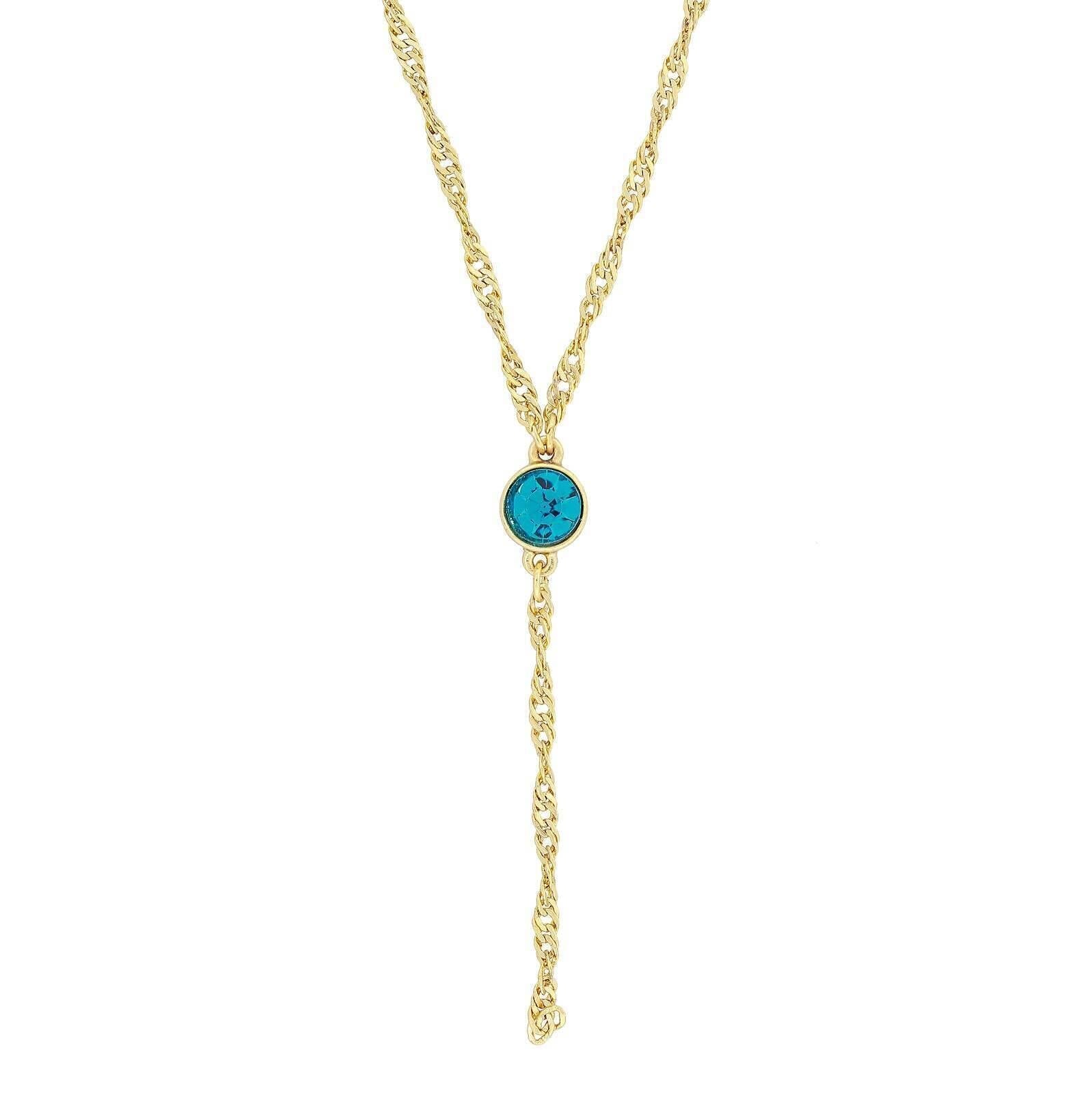 1928 Jewelry Round Crystal Dainty Pendant Twisted Y-Chain Necklace 16" + 3" Extender