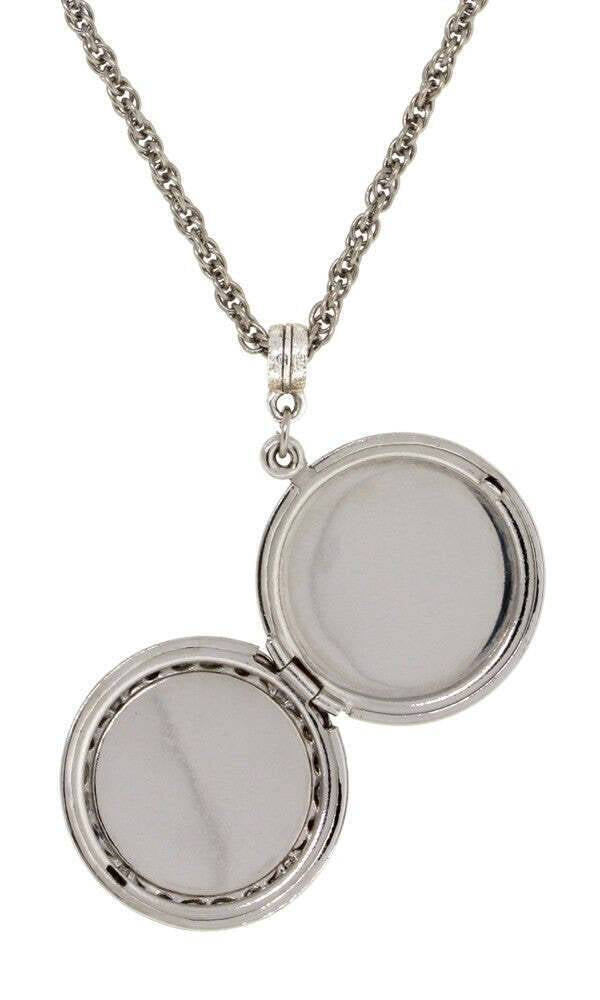 1928 Jewelry Enamel & Baguette Crystal Cross Locket Necklace 16" + 3" Extender