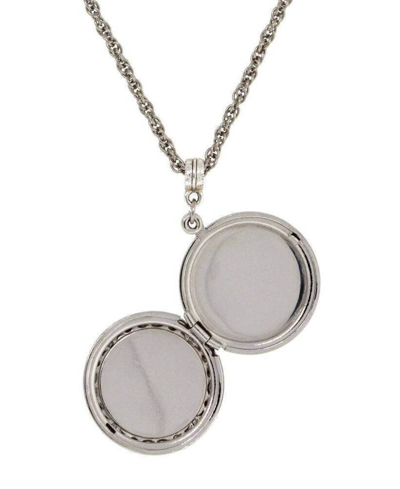 1928 Jewelry Enamel & Baguette Crystal Cross Locket Necklace 16" + 3" Extender