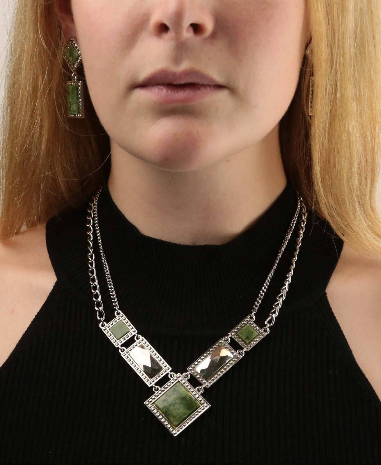 1928 Jewelry Gemstone Square Chain Necklace 12" + 3" Extender