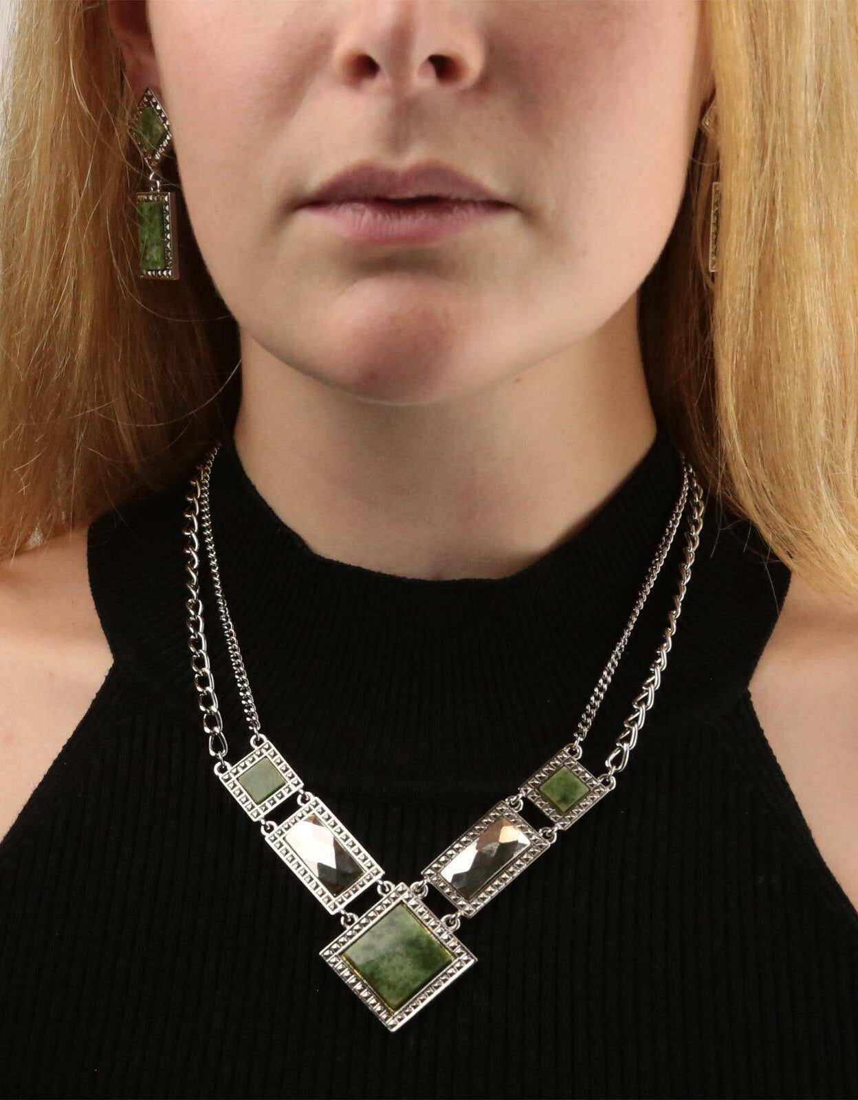 1928 Jewelry Gemstone Square Chain Necklace 12" + 3" Extender