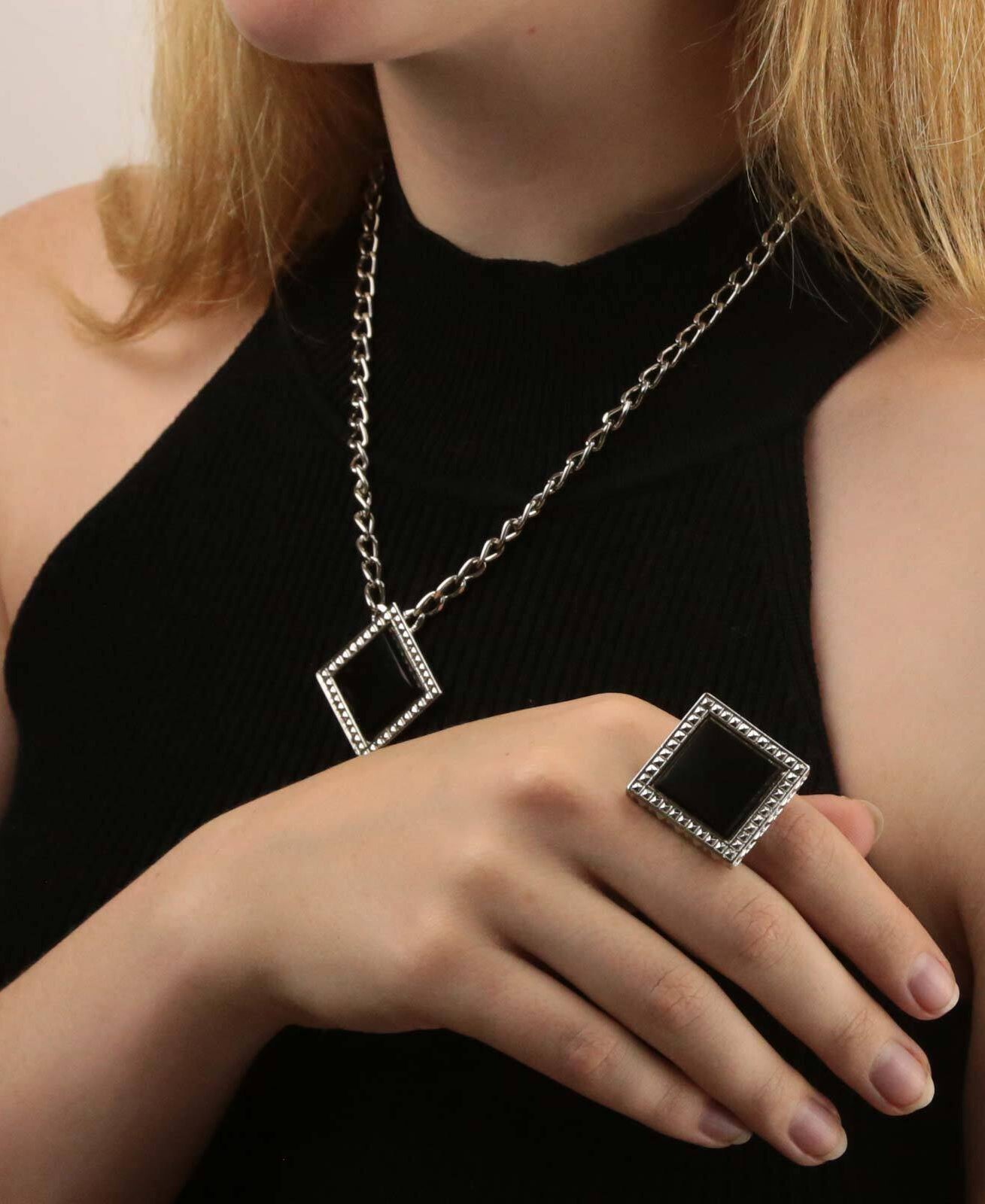 1928 Jewelry Serenity Gemstone Square Pendant Necklace 16" + 3" Extender