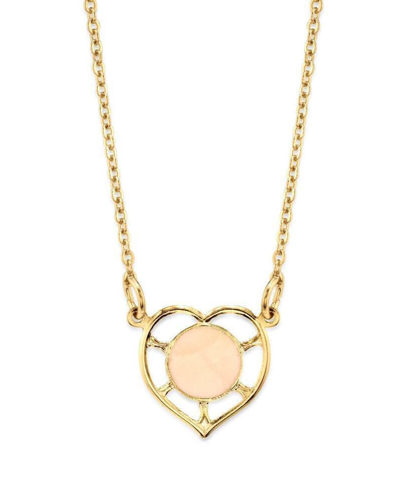 1928 Jewelry Dainty Heart With Enamel Circle Pendant Necklace 16"