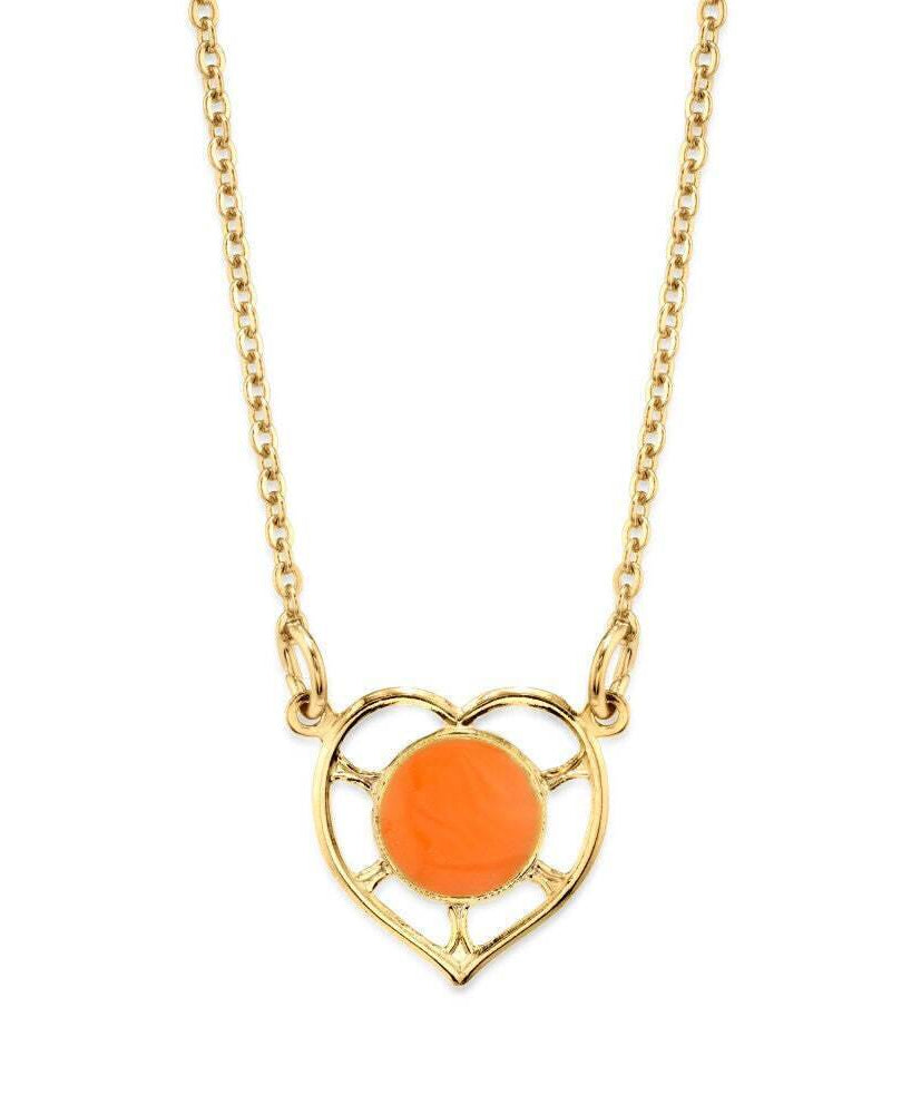 1928 Jewelry Dainty Heart With Enamel Circle Pendant Necklace 16"