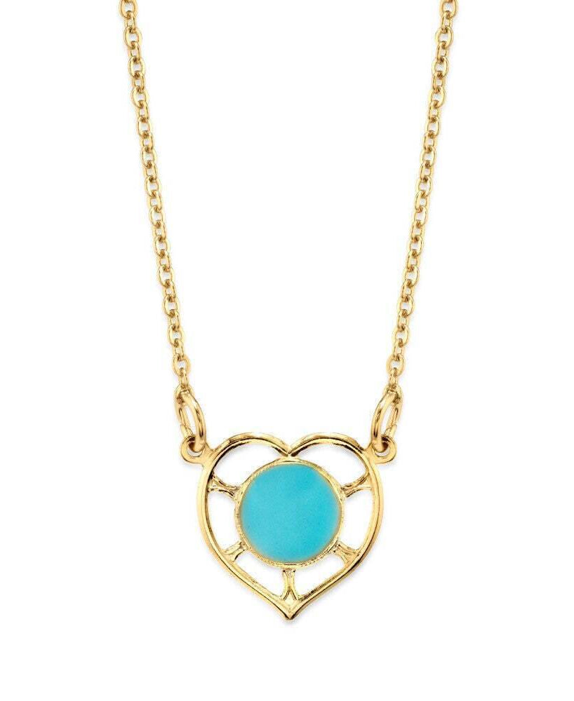 1928 Jewelry Dainty Heart With Enamel Circle Pendant Necklace 16"
