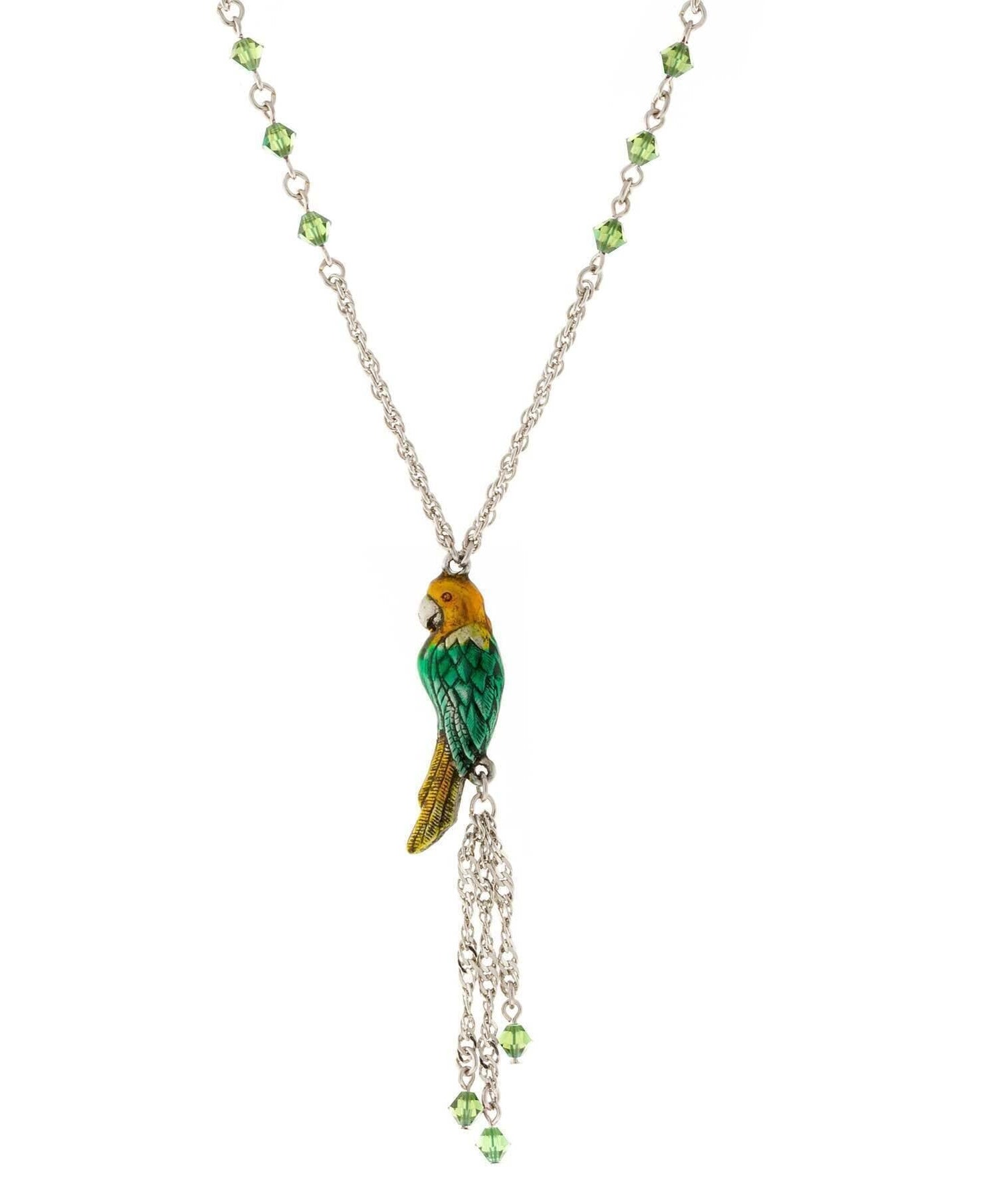 1928 Jewelry Neotropic Exotic Parrot Crystal Tassel Necklace 16" + 3" Extender
