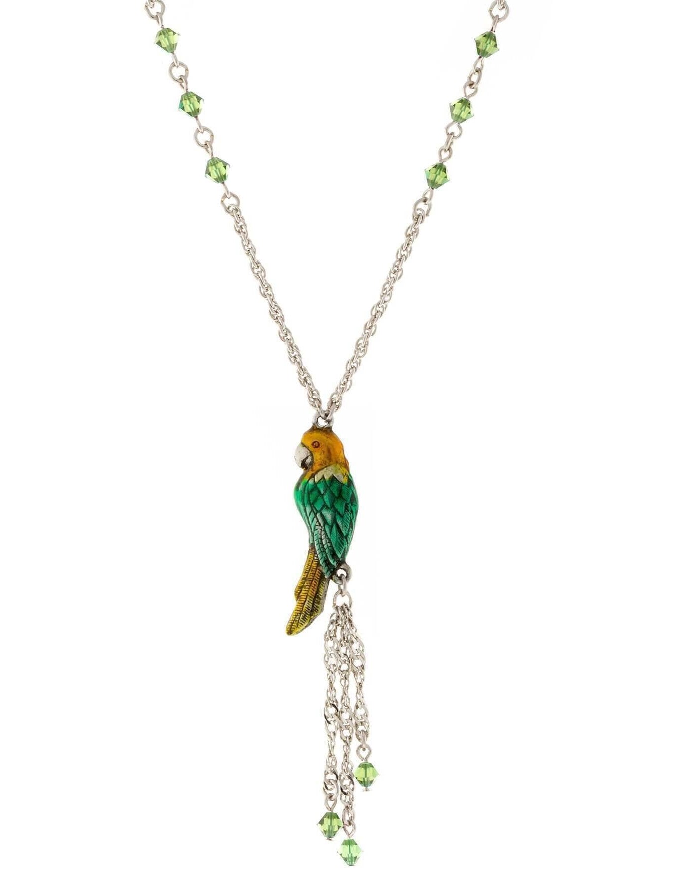 1928 Jewelry Neotropic Exotic Parrot Crystal Tassel Necklace 16" + 3" Extender