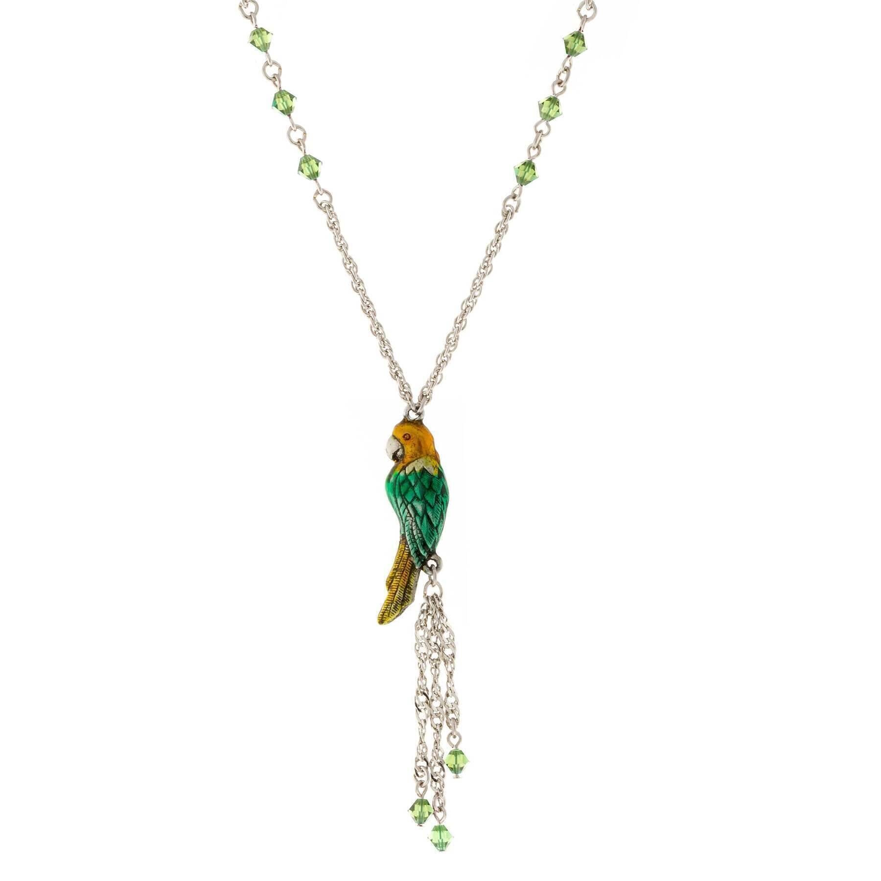 1928 Jewelry Neotropic Exotic Parrot Crystal Tassel Necklace 16" + 3" Extender