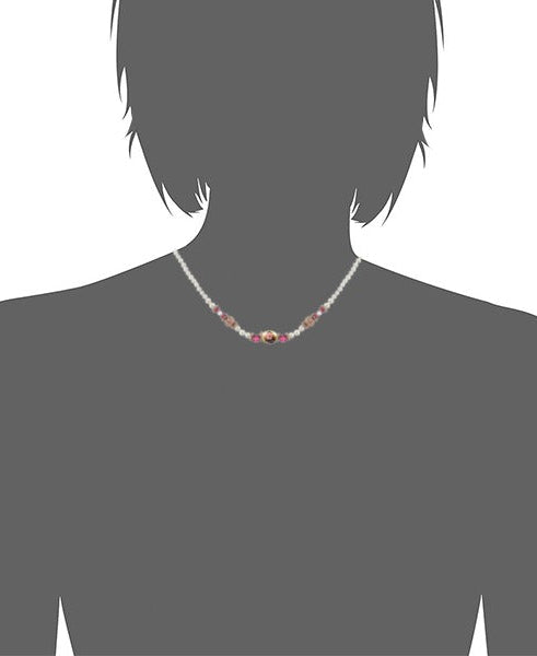 1928 Jewelry Manor House 4mm Faux Pearl Strand Amethyst Crystal Filigree Puff Ball Necklace 15" + 3" Extender