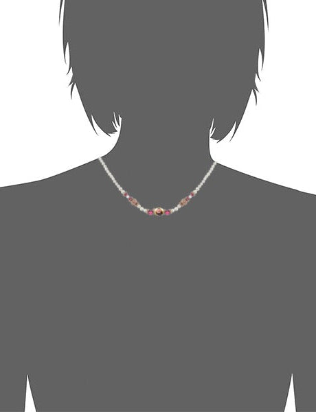 1928 Jewelry Manor House 4mm Faux Pearl Strand Amethyst Crystal Filigree Puff Ball Necklace 15" + 3" Extender