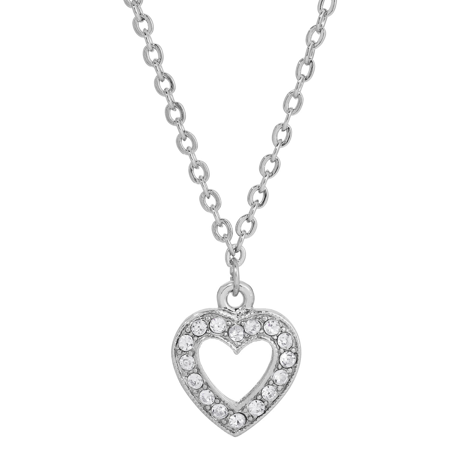 1928 Jewelry Crystal Heart Pendant Necklace 16" + 3" Extender