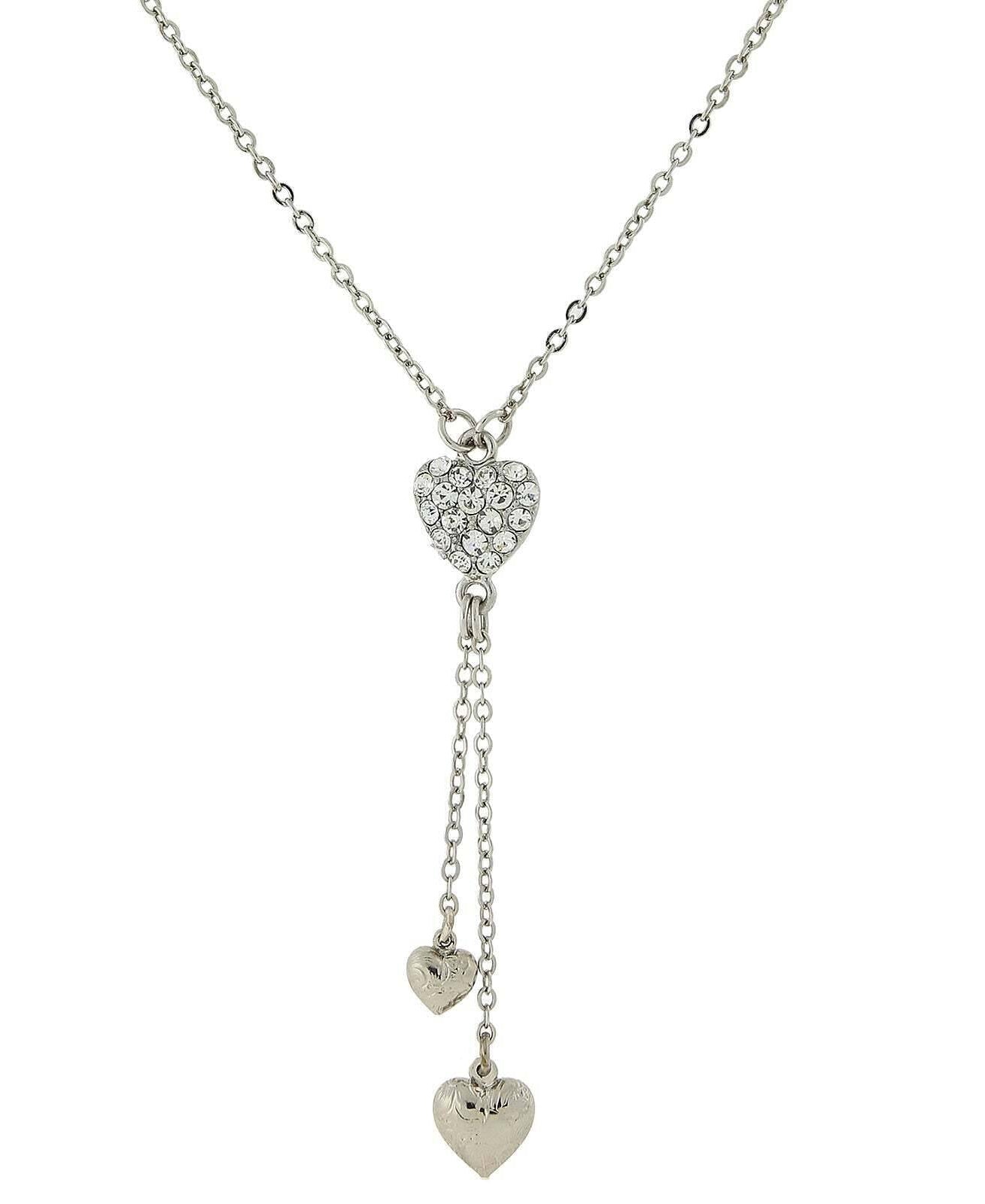 1928 Jewelry Crystal Heart Pendant & Tassel Drops Necklace 16" + 3" Extension