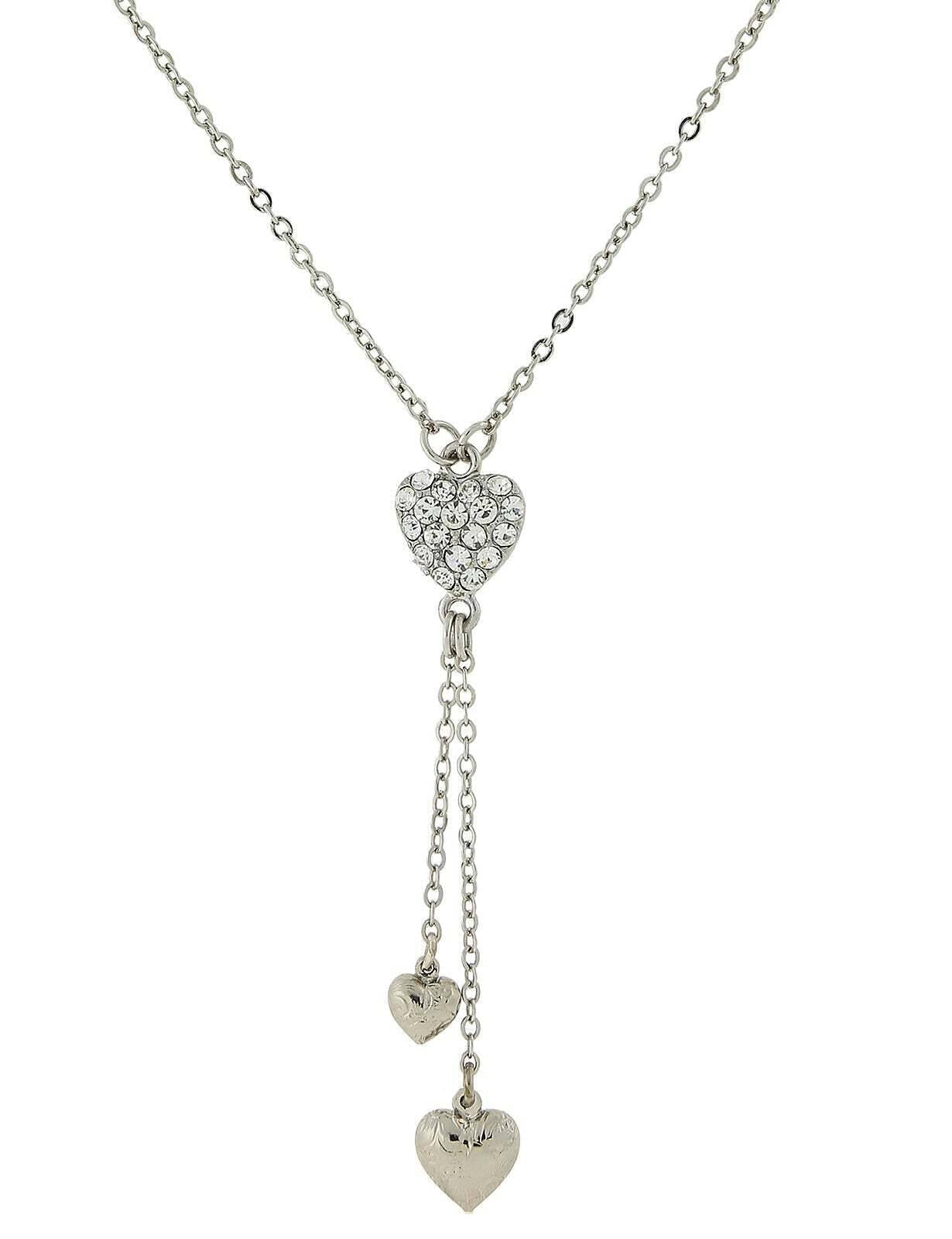 1928 Jewelry Crystal Heart Pendant & Tassel Drops Necklace 16" + 3" Extension