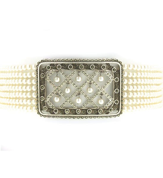 Antiquities Couture Alexandra Silver Marcasite 5mm Faux Pearl Strand Collar Necklace 12" + 3" Extender