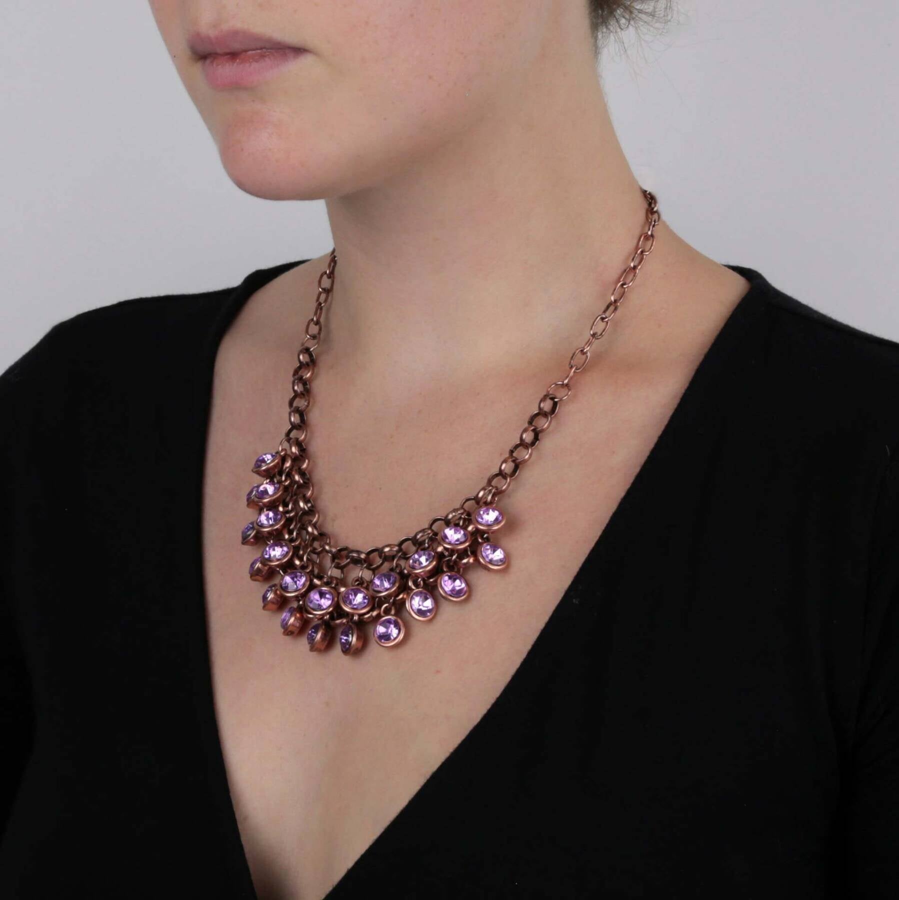 1928 Jewelry Crystal Cluster Bib Necklace 16" + 3" Extender