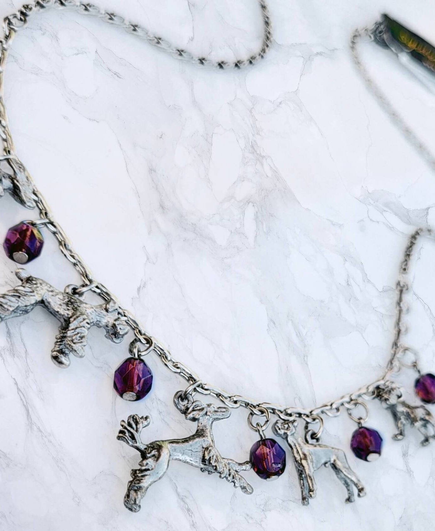 1928 Jewelry Multi Beaded Dog Charm Necklace 16" + 3" Extender