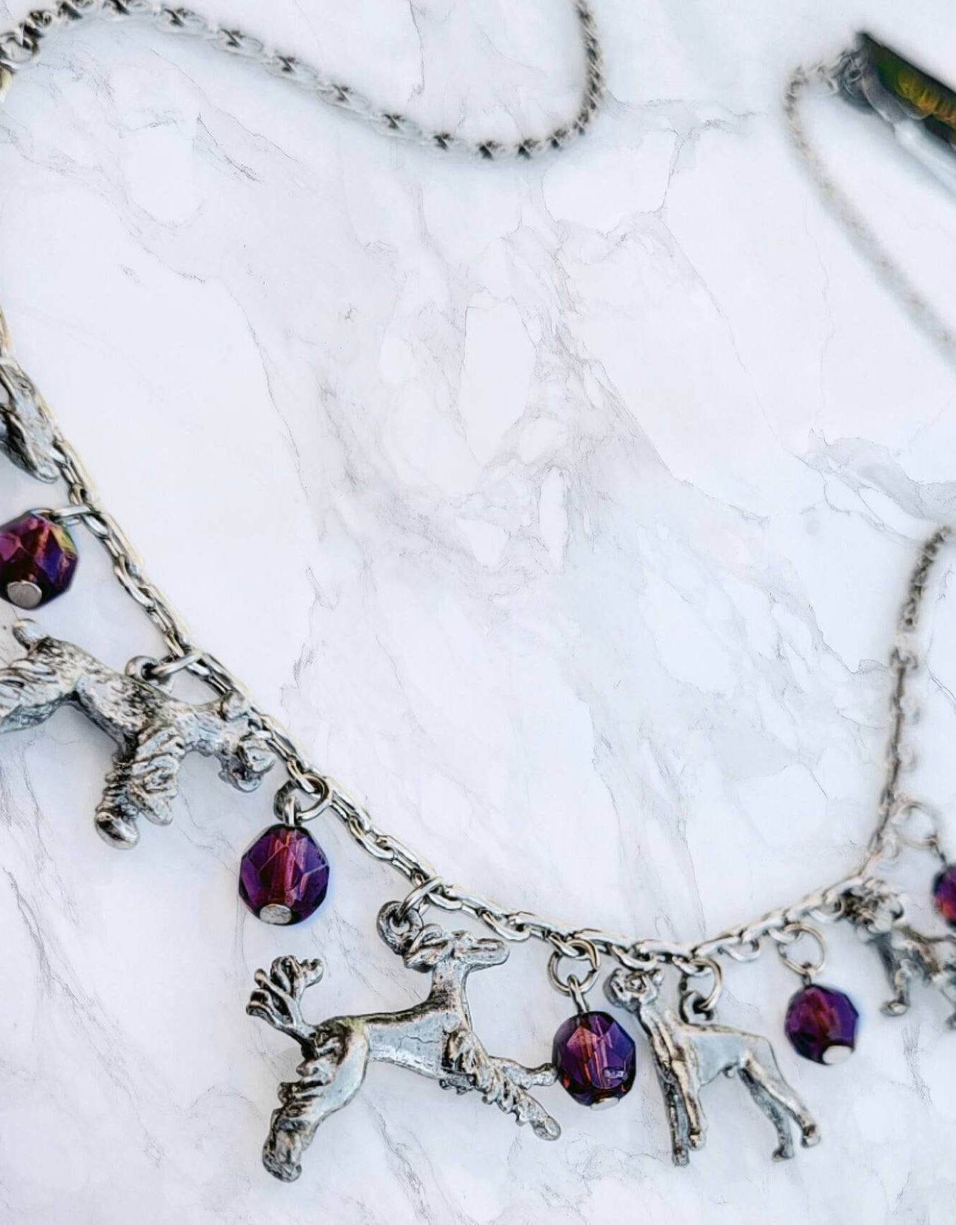 1928 Jewelry Multi Beaded Dog Charm Necklace 16" + 3" Extender