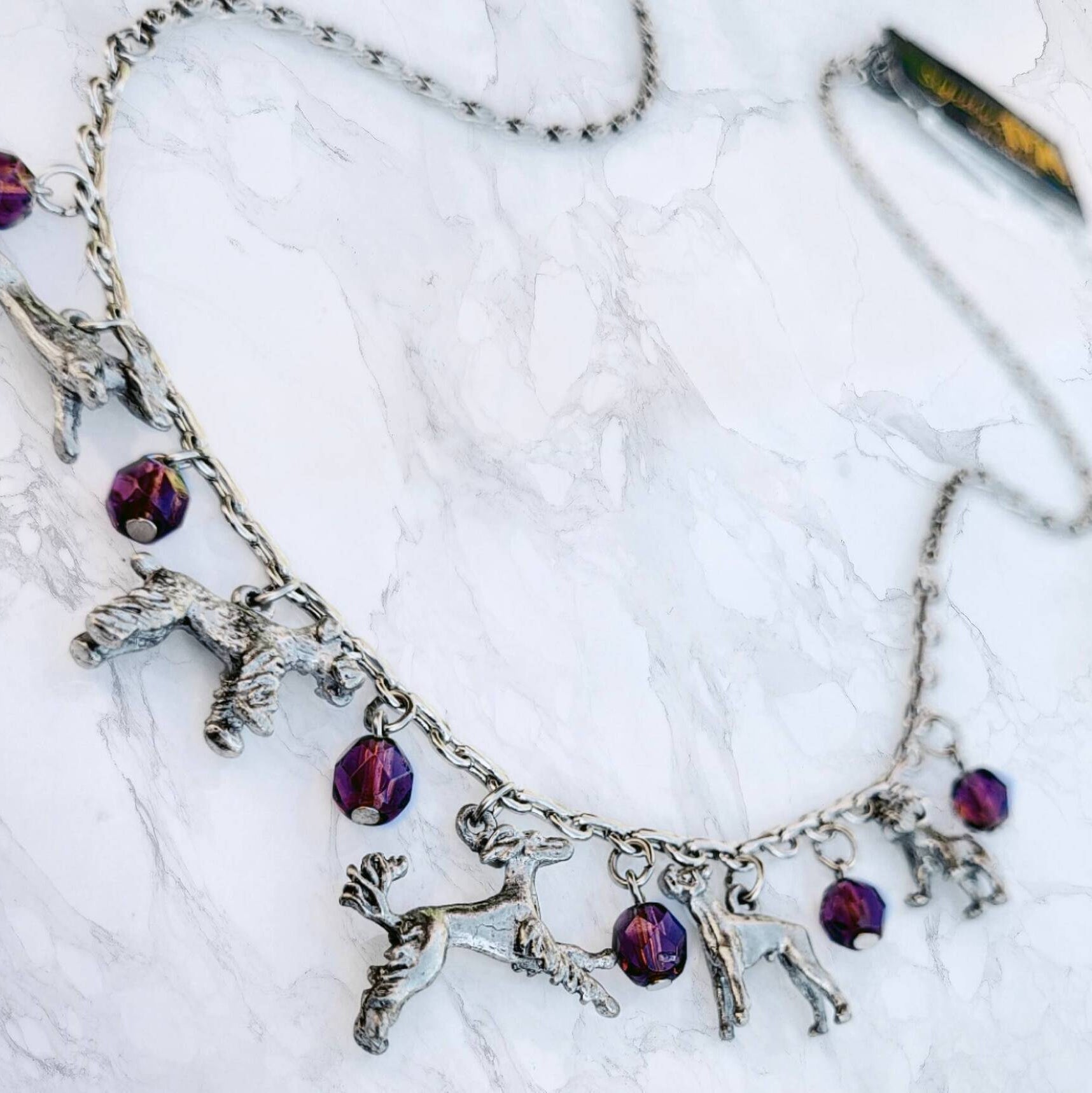 1928 Jewelry Multi Beaded Dog Charm Necklace 16" + 3" Extender