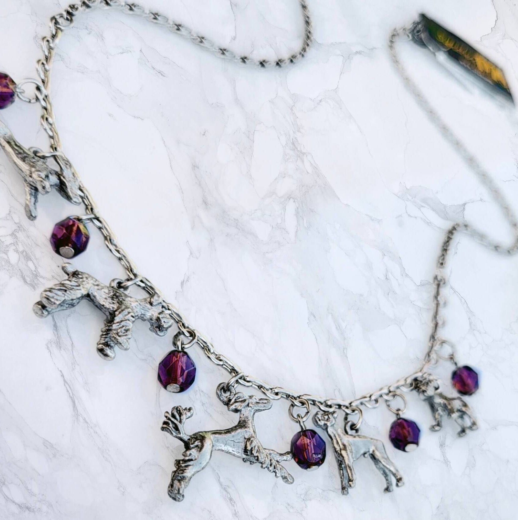 1928 Jewelry Multi Beaded Dog Charm Necklace 16" + 3" Extender