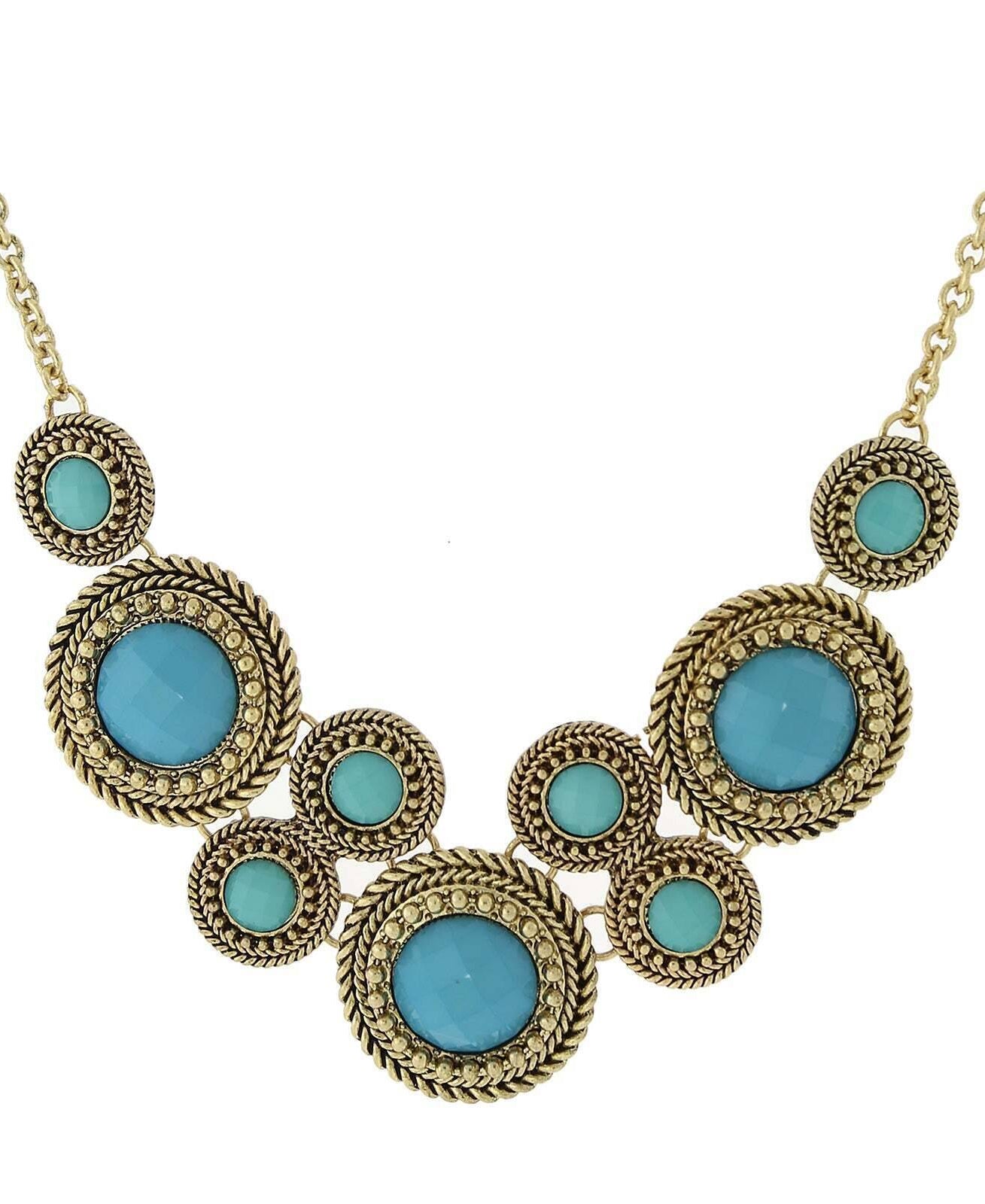 2028 Jewelry Moderna Round Faceted Stone Bib Necklace For Women 16" + 3" Extender"