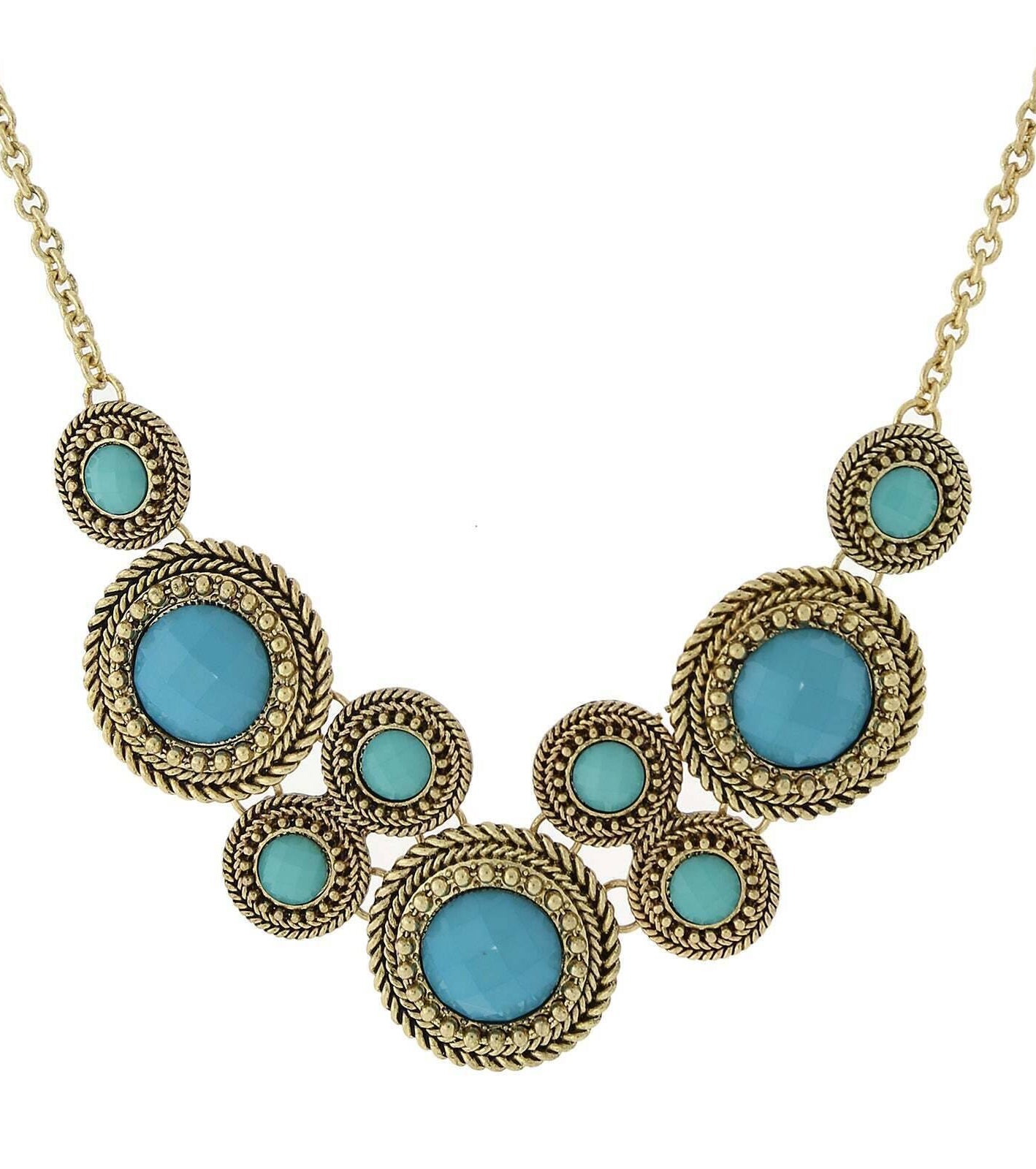 2028 Jewelry Moderna Round Faceted Stone Bib Necklace For Women 16" + 3" Extender"