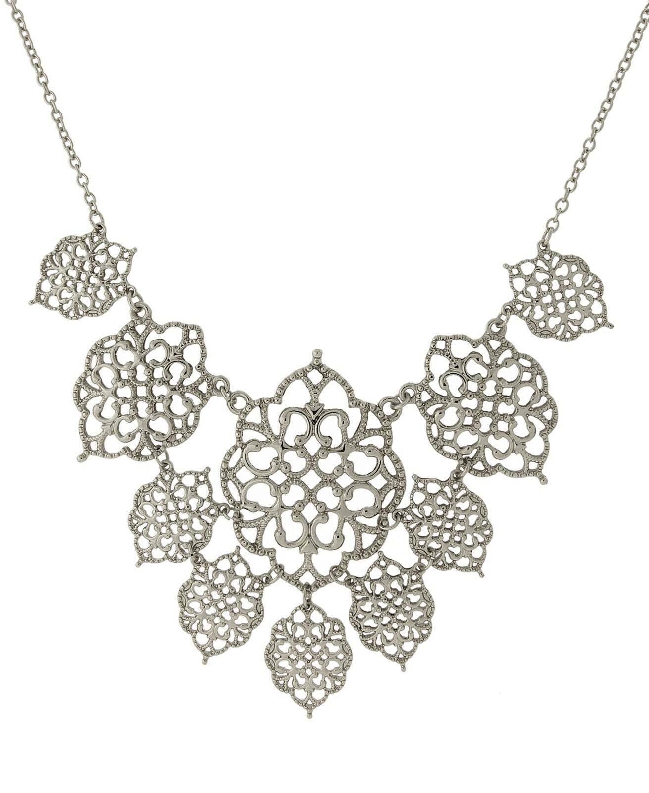 2028 Jewelry Intricate Filigree Bib Necklace 16" + 3" Extender