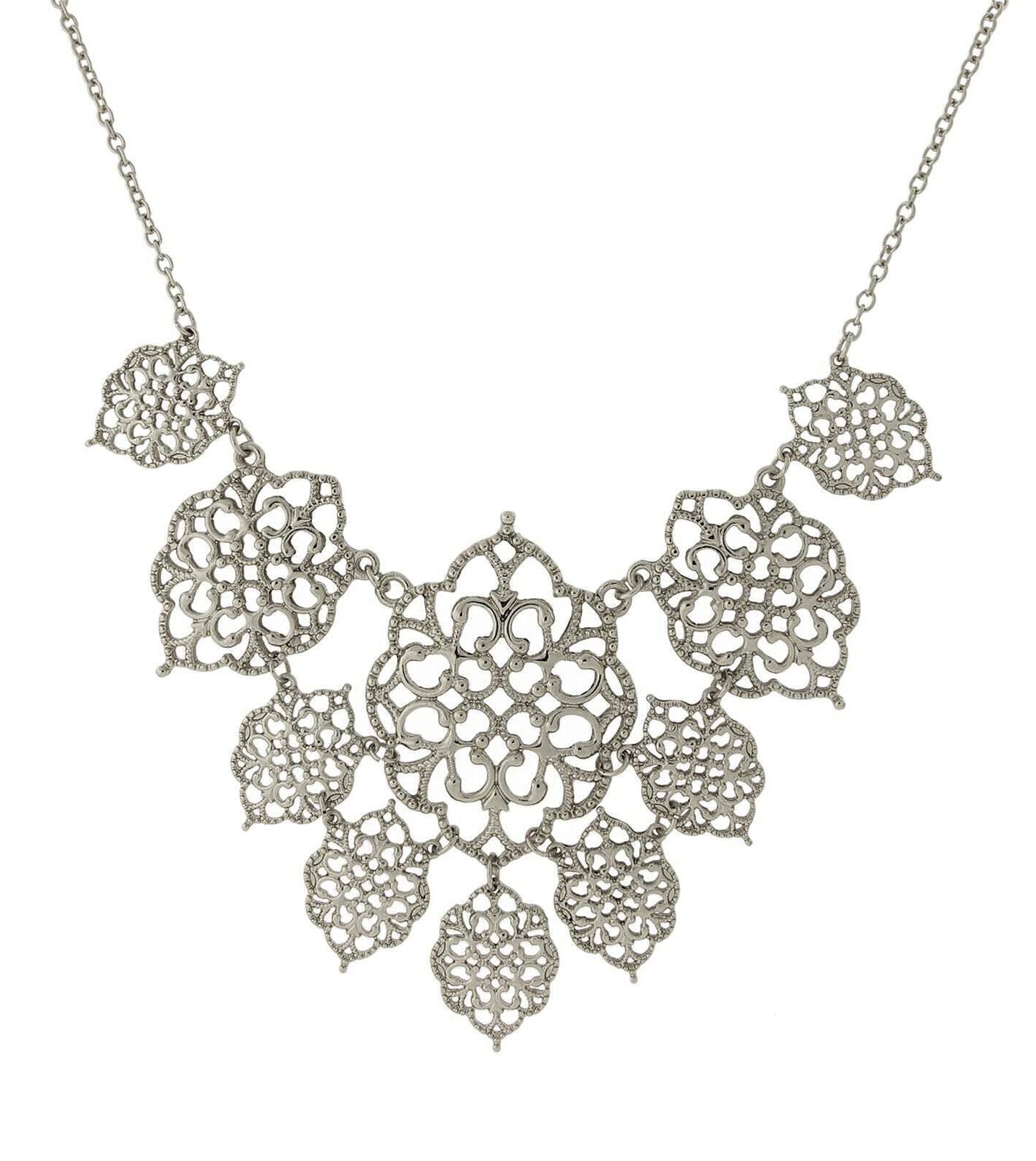 2028 Jewelry Intricate Filigree Bib Necklace 16" + 3" Extender