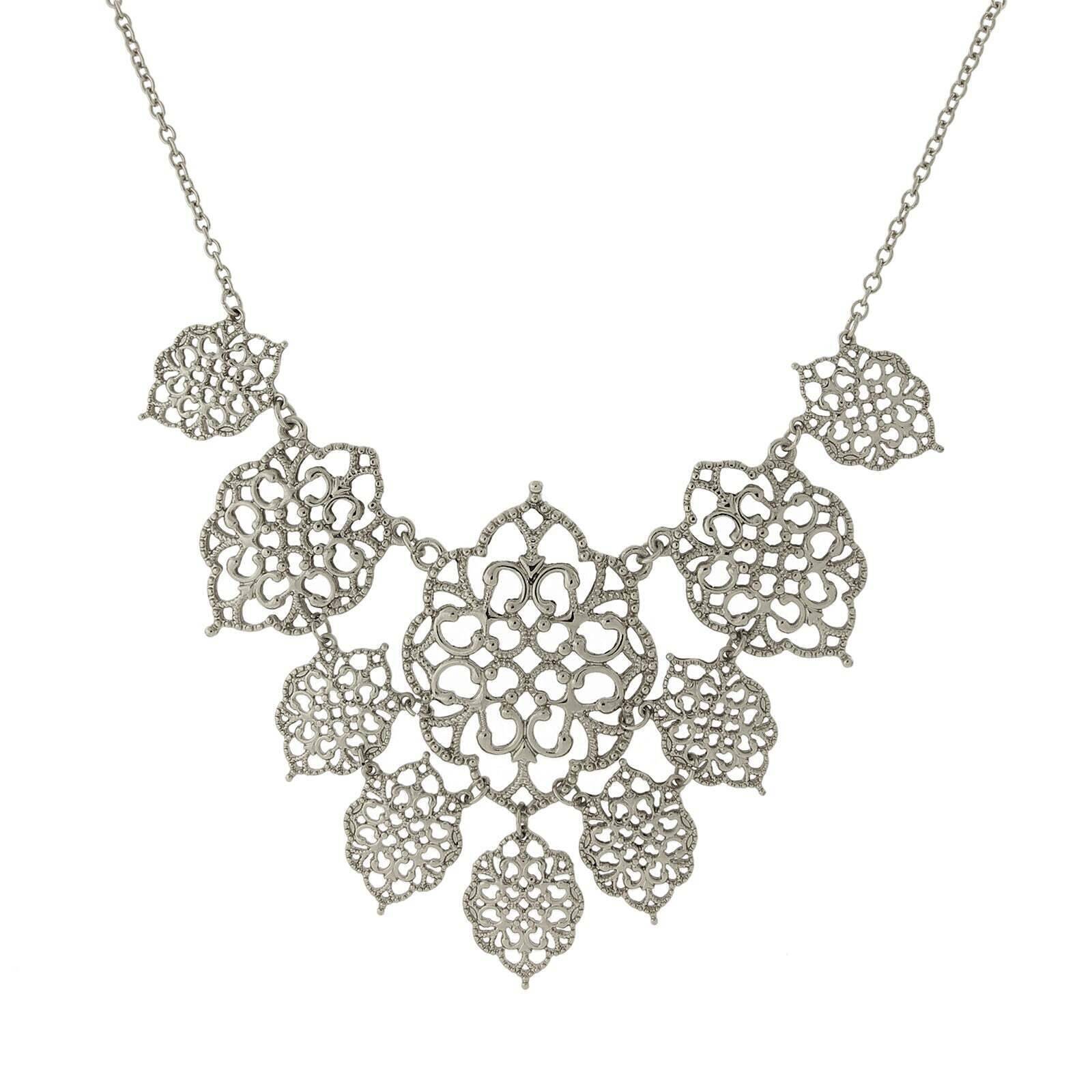 2028 Jewelry Intricate Filigree Bib Necklace 16" + 3" Extender
