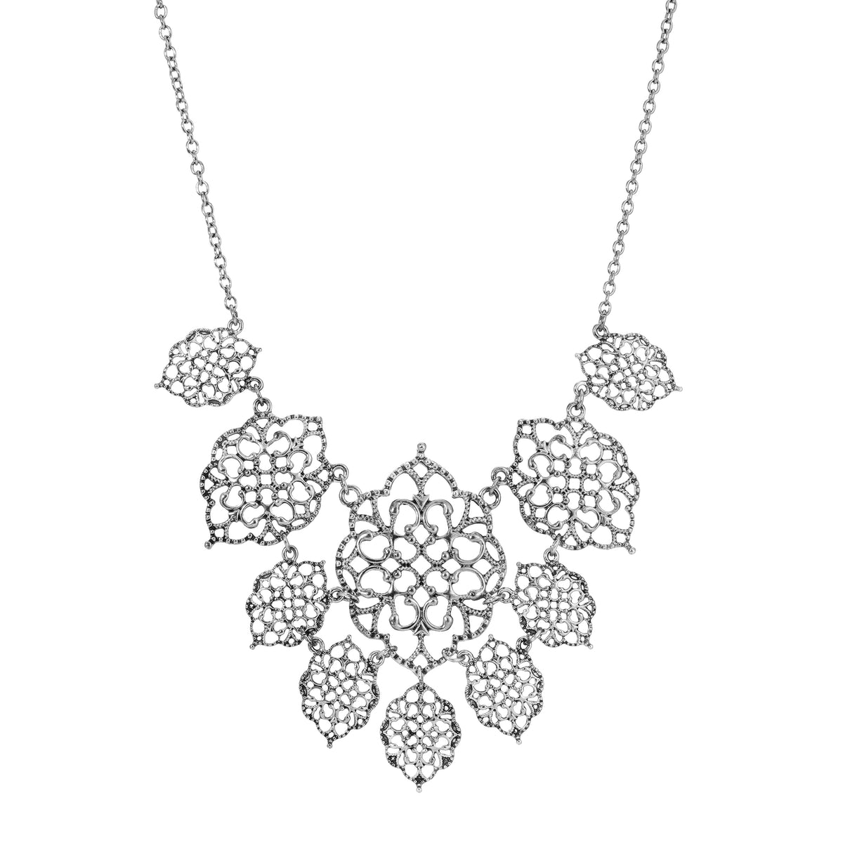 Antiqued Style Filigree Bib Necklace 16" + 3" Extension