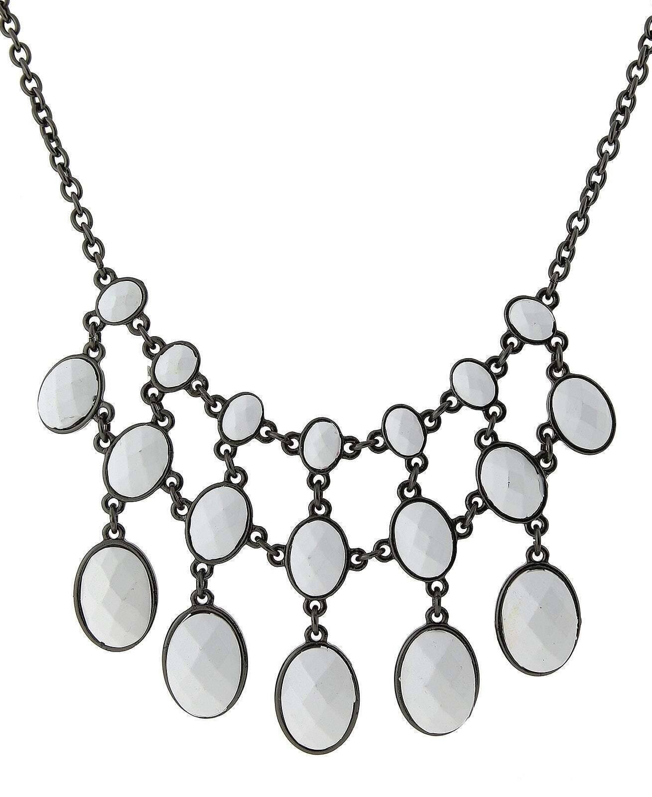 2028 Jewelry Three Row Oval Faceted Stone Bib Necklace 16" + 3" Extender
