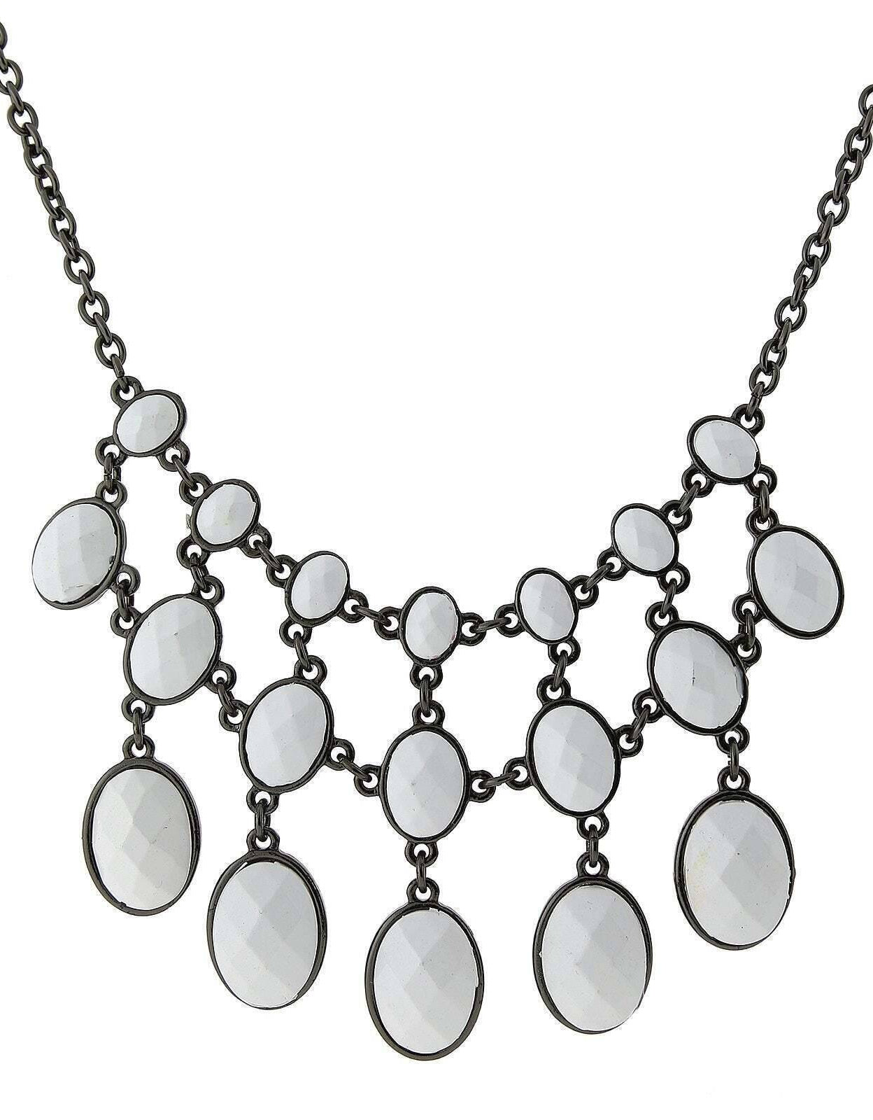 2028 Jewelry Three Row Oval Faceted Stone Bib Necklace 16" + 3" Extender