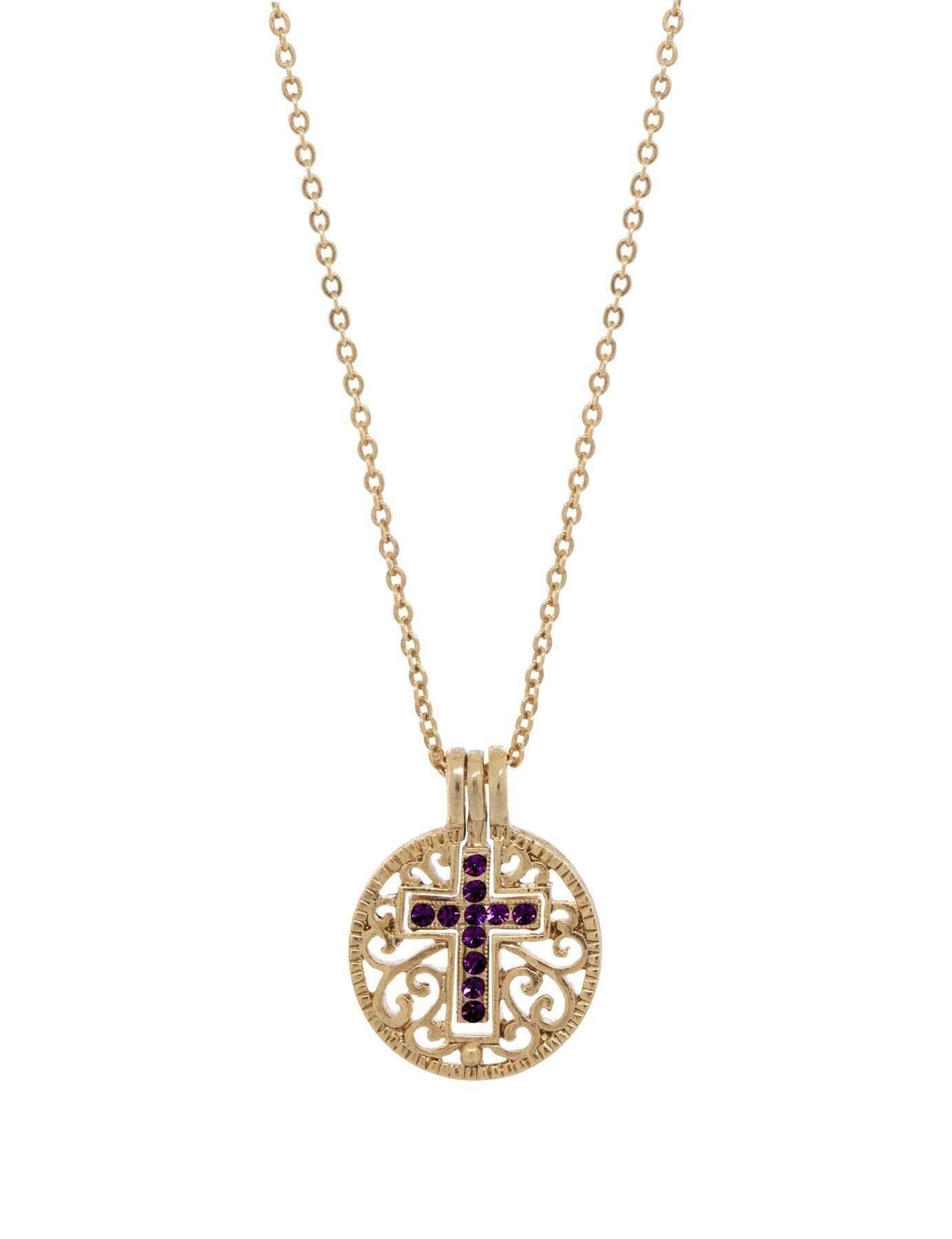 Symbols Of Faith Round Filigree Birthstone Crystal Swinging Cross Pendant Necklace 18"