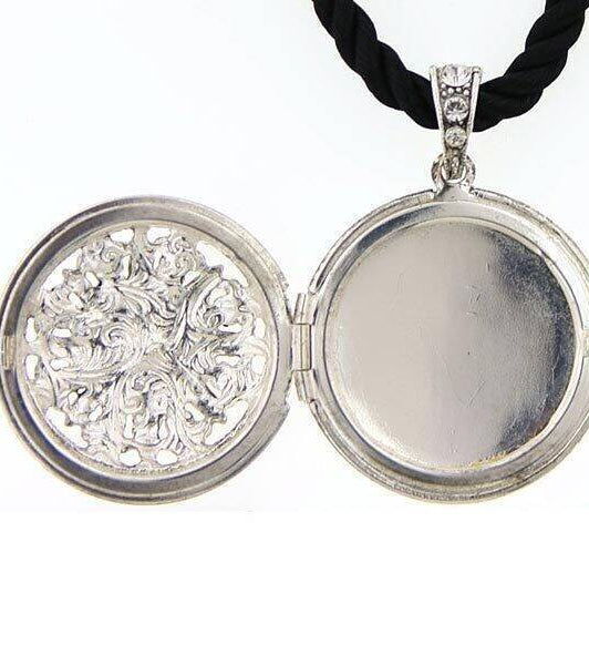 2028 Jewelry Flower & Stars Crystal Round Locket Necklace 18"