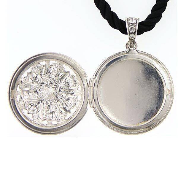 2028 Jewelry Flower & Stars Crystal Round Locket Necklace 18"
