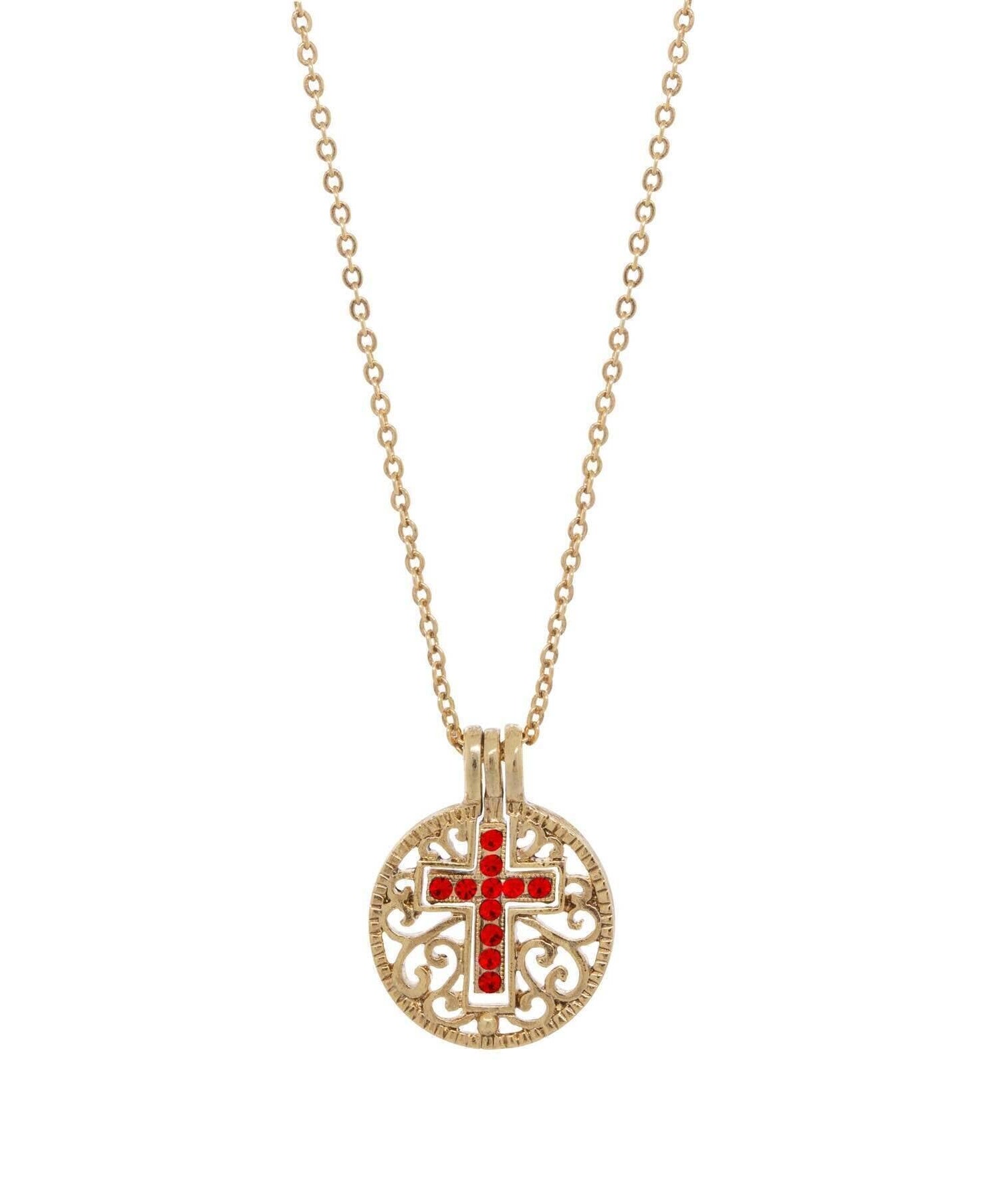 Symbols Of Faith Round Filigree Birthstone Crystal Swinging Cross Pendant Necklace 18"