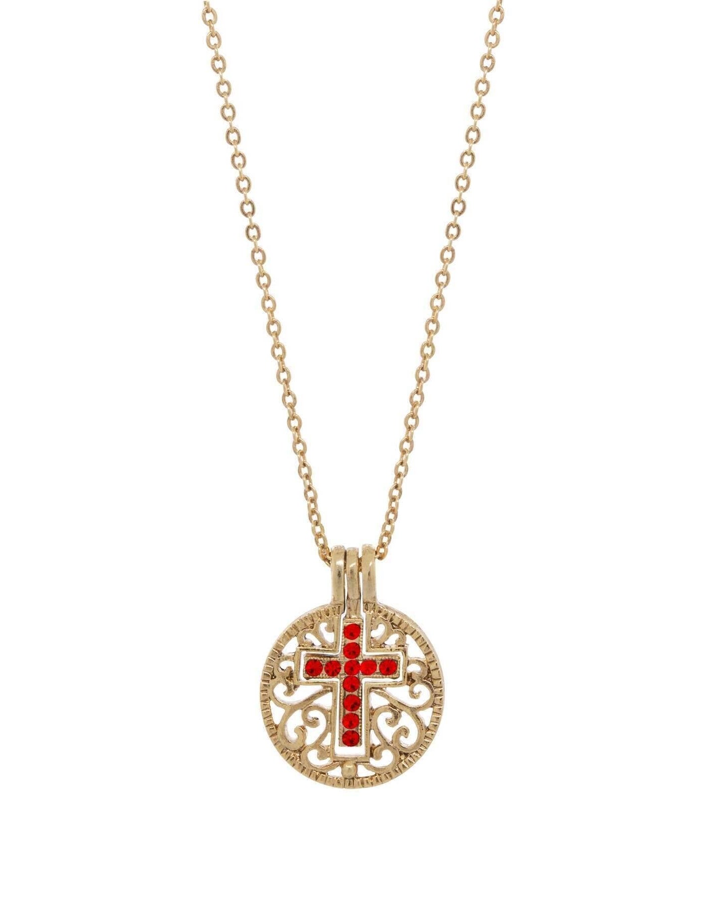 Symbols Of Faith Round Filigree Birthstone Crystal Swinging Cross Pendant Necklace 18"